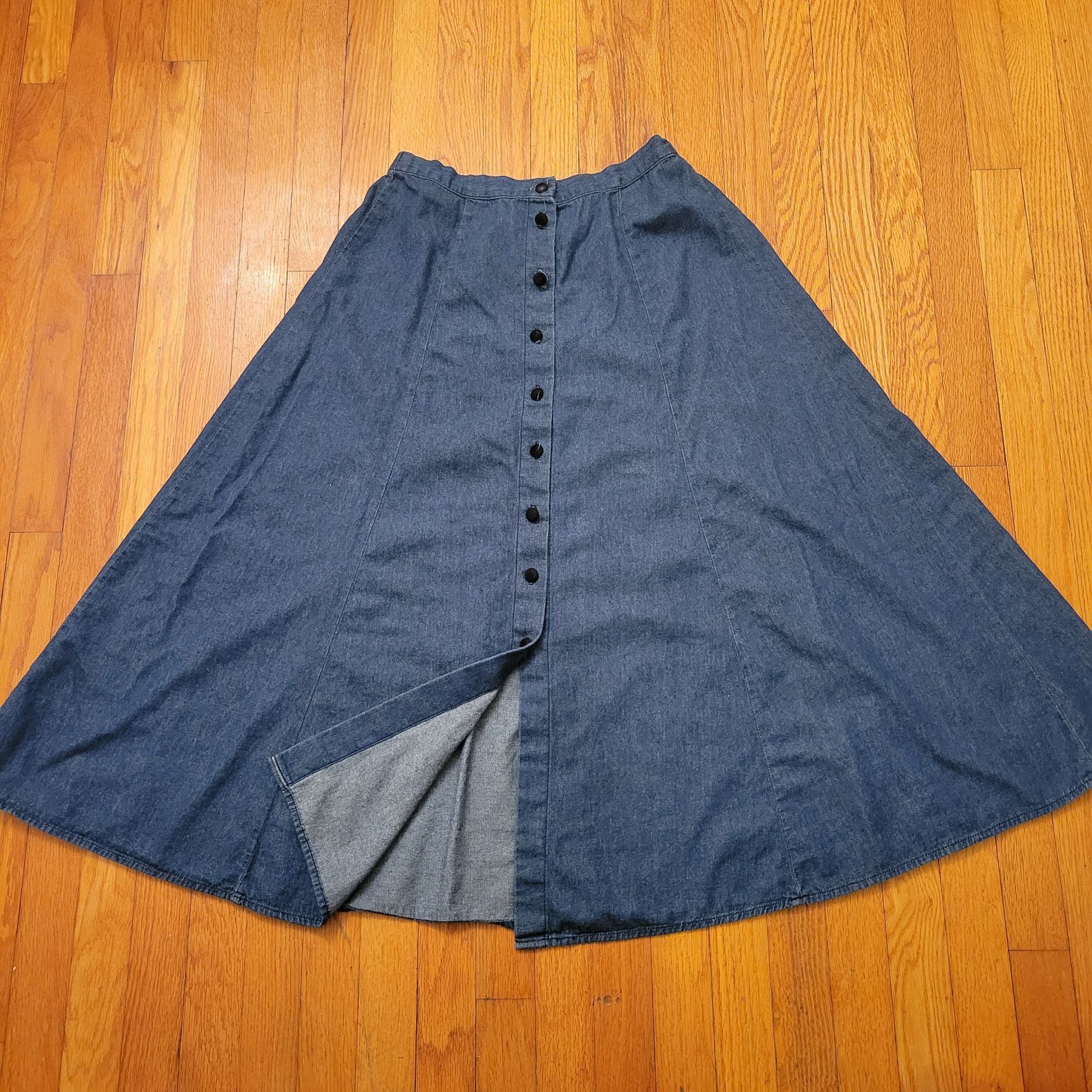 Vintage Vintage Jaclyn T Jean Denim Button Down Skirt L Cotton Modes Size 29" - 4 Thumbnail