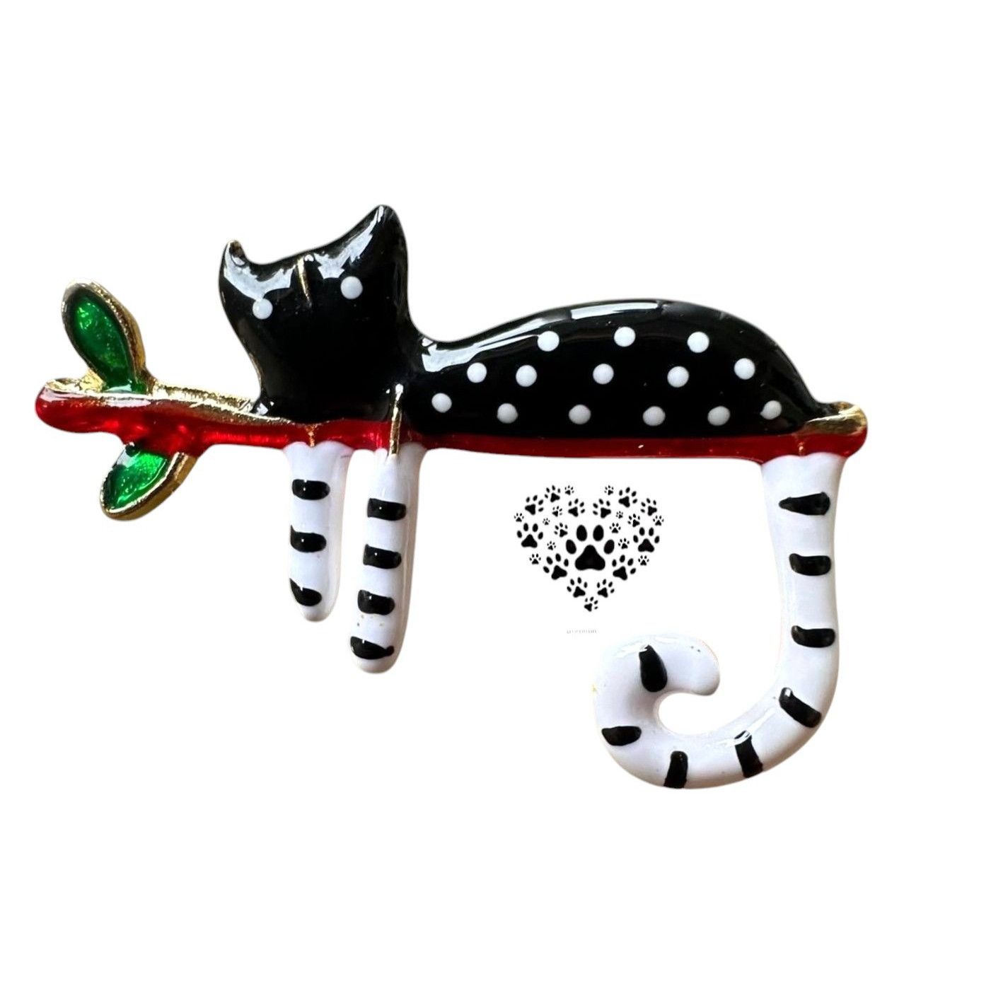 Handmade Folk Art Spotted Cat on Branch Pin Brooch Whimsical New Kitt Size ONE SIZE - 1 Thumbnail