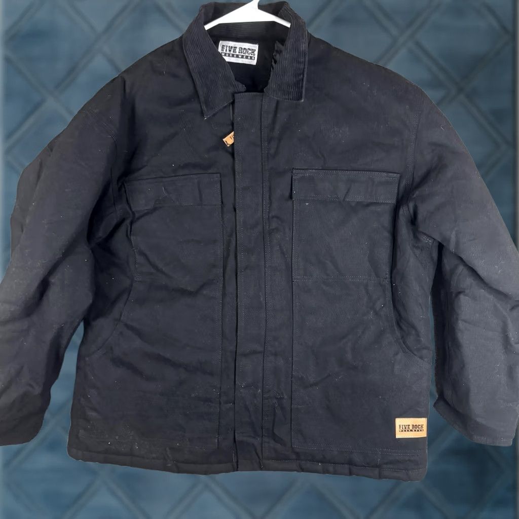 Logo 7 Five Rock Jacket Mens L Black Canvas Insulated Full Zip Pockets Logo Back Embroidered Workwear Quilted Outdoor Winter Size US L / EU 52-54 / 3 - 1 Thumbnail
