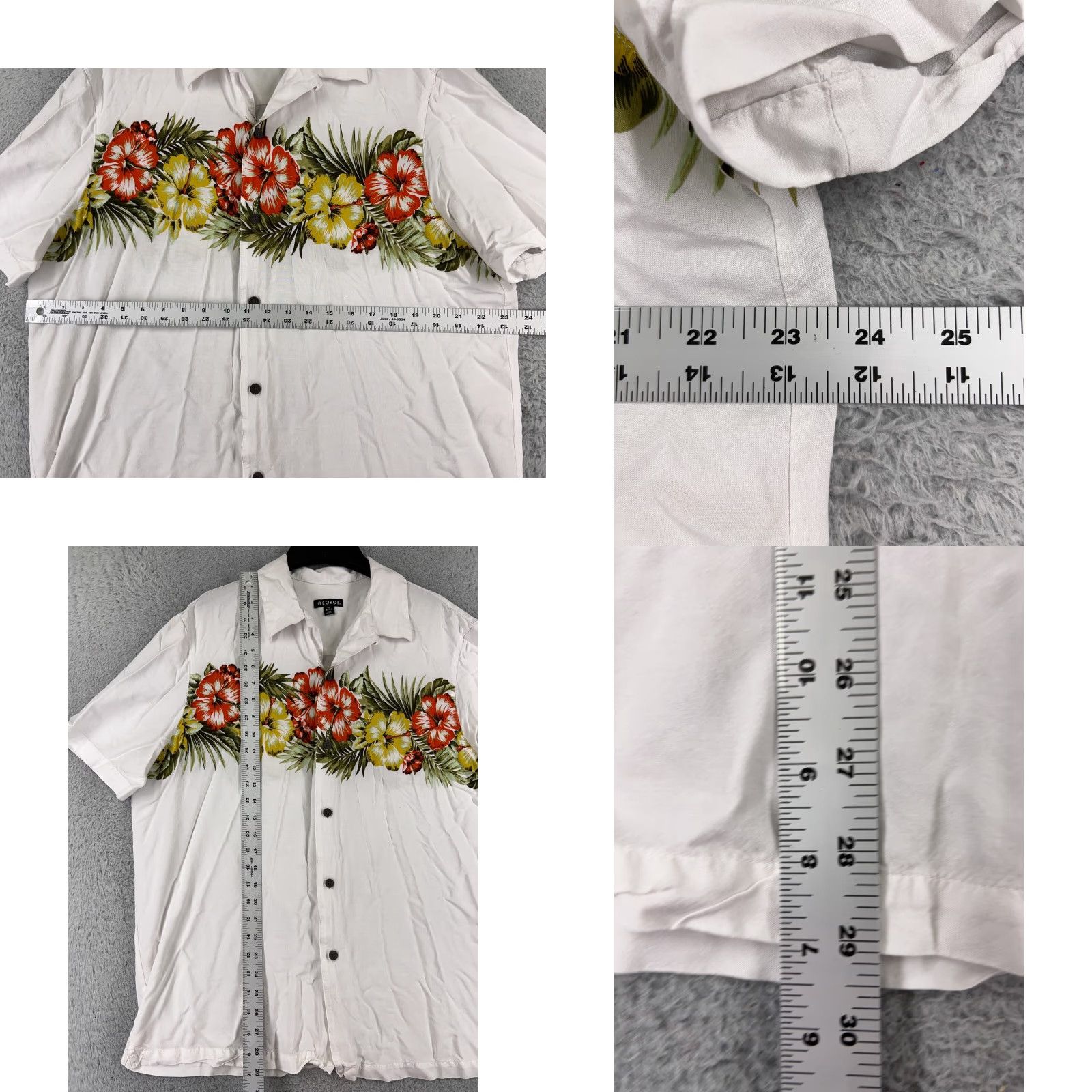 George George Shirt Adult Large White Floral Palm Island Print Button Up Hawaiian Rayon Size US L / EU 52-54 / 3 - 8 Thumbnail