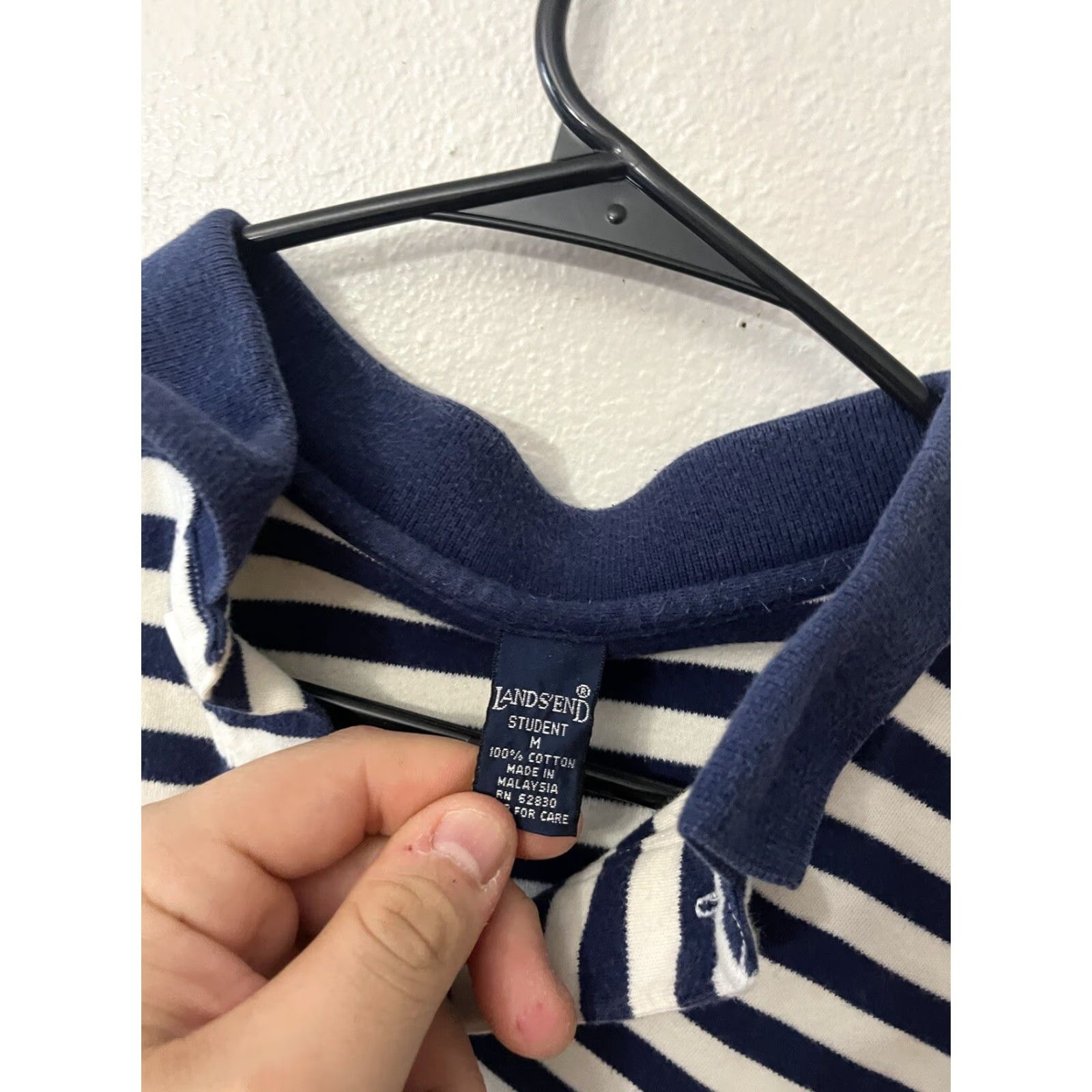 Lands' End LANDS' END Striped Polo Shirt Men's Medium Blue White Cotton Blend Activewear Classic Preppy Size US M / EU 48-50 / 2 - 2 Thumbnail