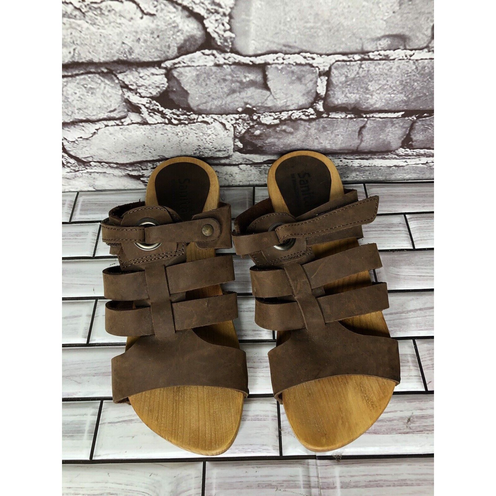 Other Sanita Brown Suede Leather Slide Clogs Wooden Heel Sandals W Size US 9.5 / IT 39.5 - 18 Thumbnail