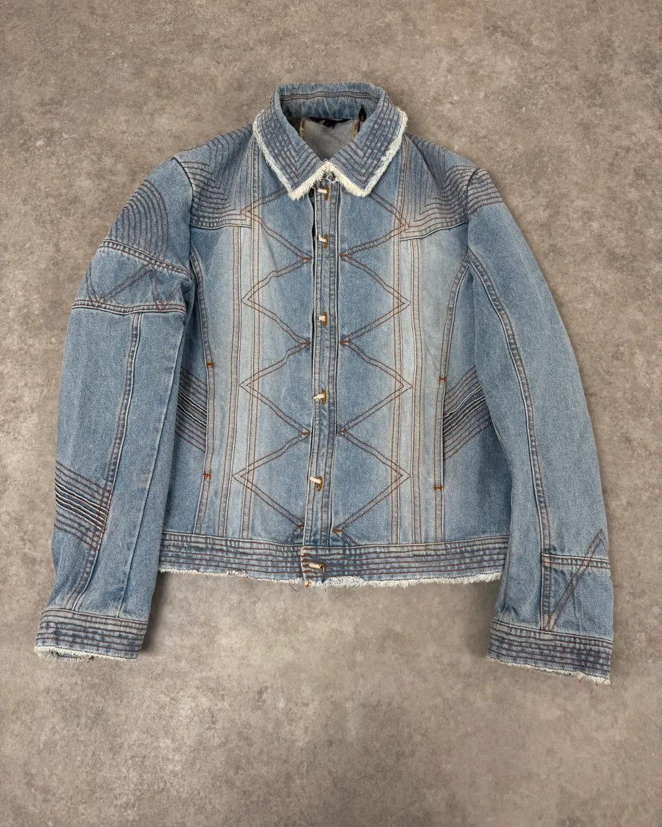 Roberto Cavalli FW2002 Roberto Cavalli Geometrical Blue Denim Jacket Size US S / EU 44-46 / 1 - 1 Thumbnail