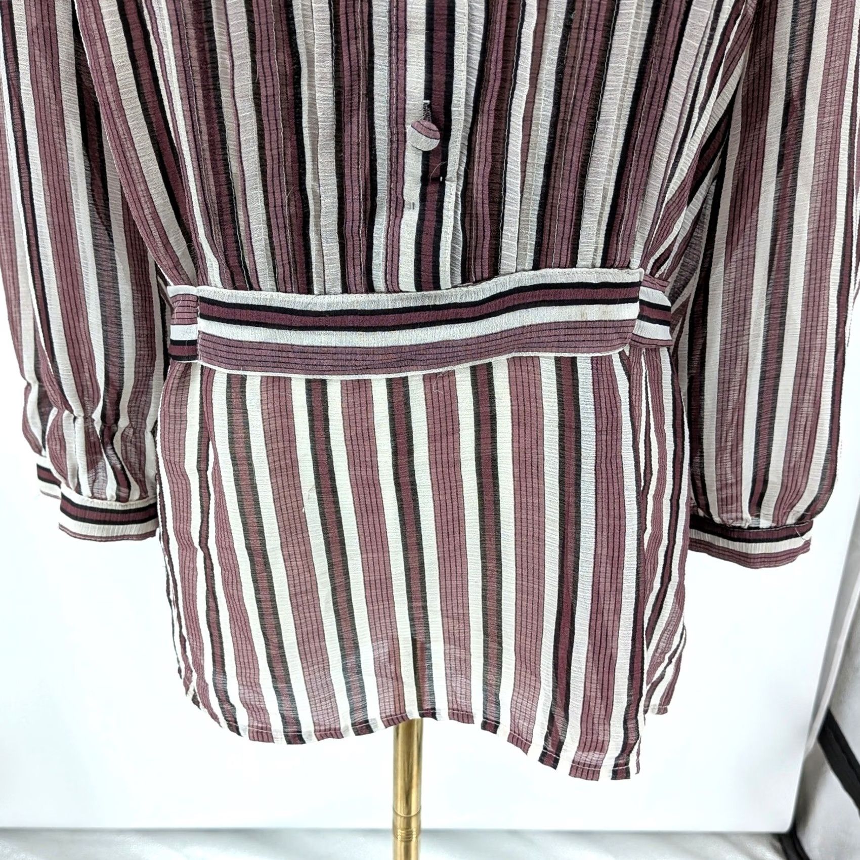 Vintage Notations Boho Stripe Blouse XL Womens Purple Stripe Lightweight Sheer Button Front Vintage-Inspired Size XL / US 12-14 / IT 48-50 - 7 Thumbnail