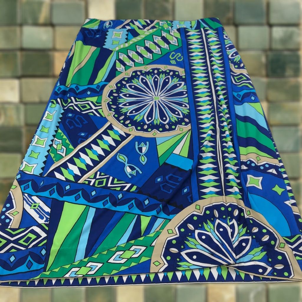 Vintage Chico's Skirt Midi All Over Print Blue MINT Pull On Flat Lined 3 39In XS-XL Women's Comfortable Stretch Size 26" / US 2 / IT 38 - 1 Thumbnail