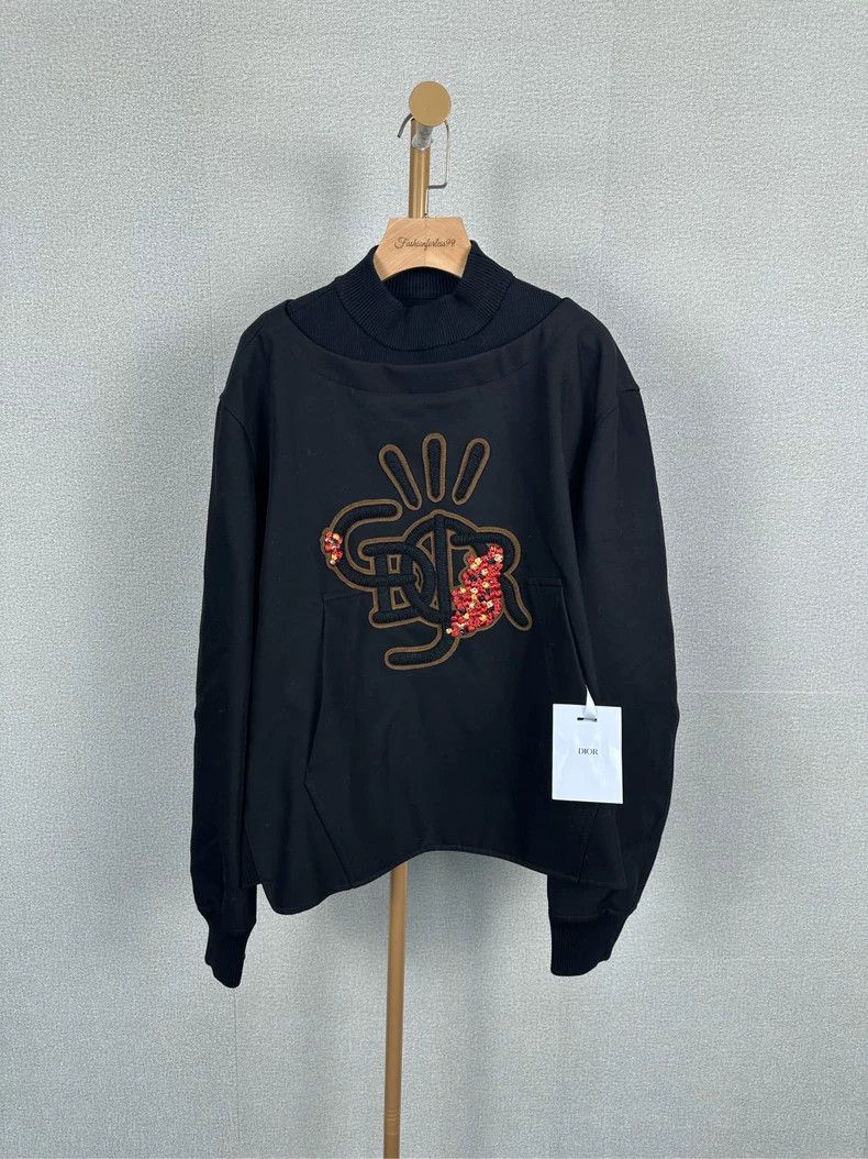 Dior Dior Black Mock Neck Embroidered Sweatshirt Size US L / EU 52-54 / 3 - 1 Thumbnail
