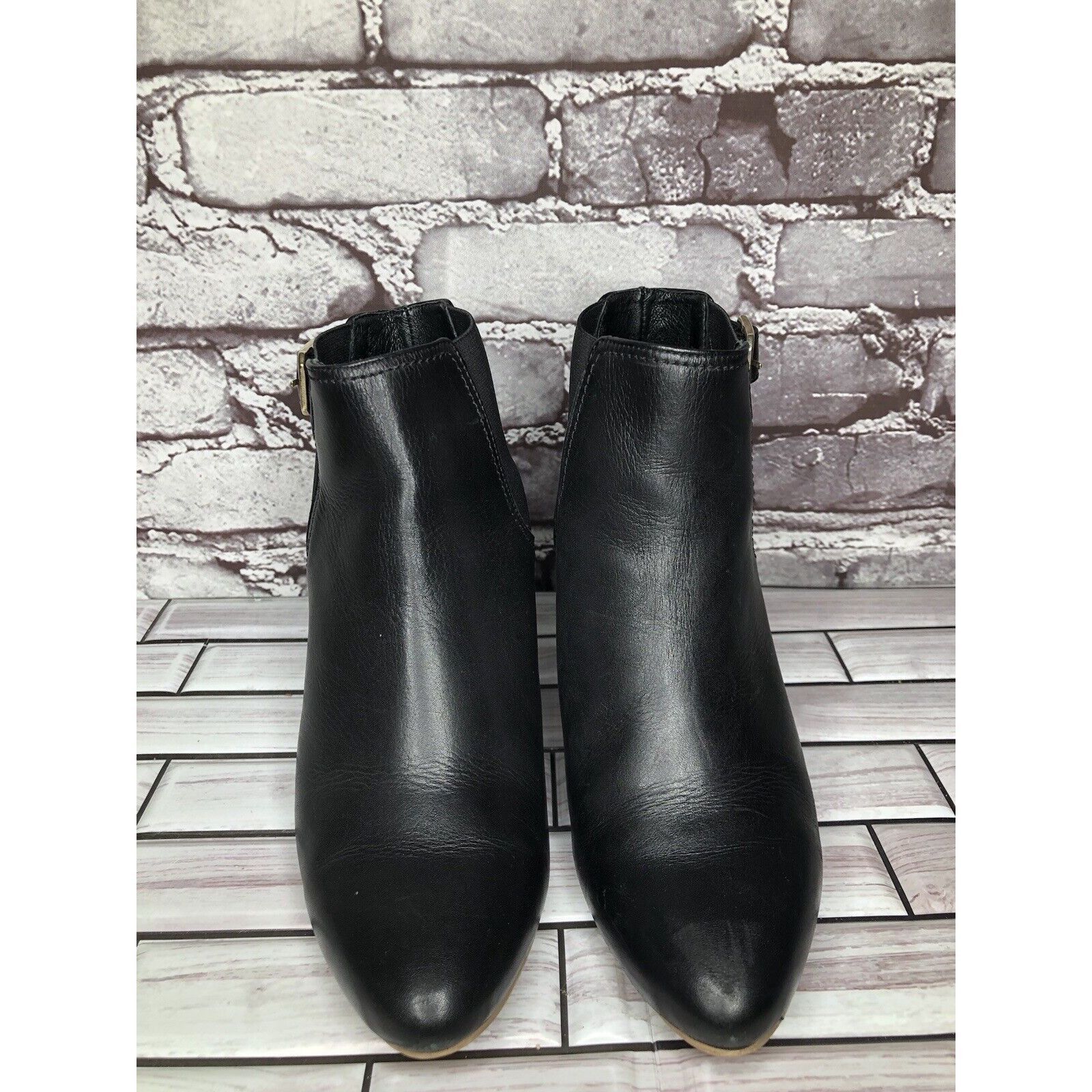 Other Minelli Black Leather Pointed BuckleStrap Heel Ankle Boots W Size US 8.5 / IT 38.5 - 20 Thumbnail