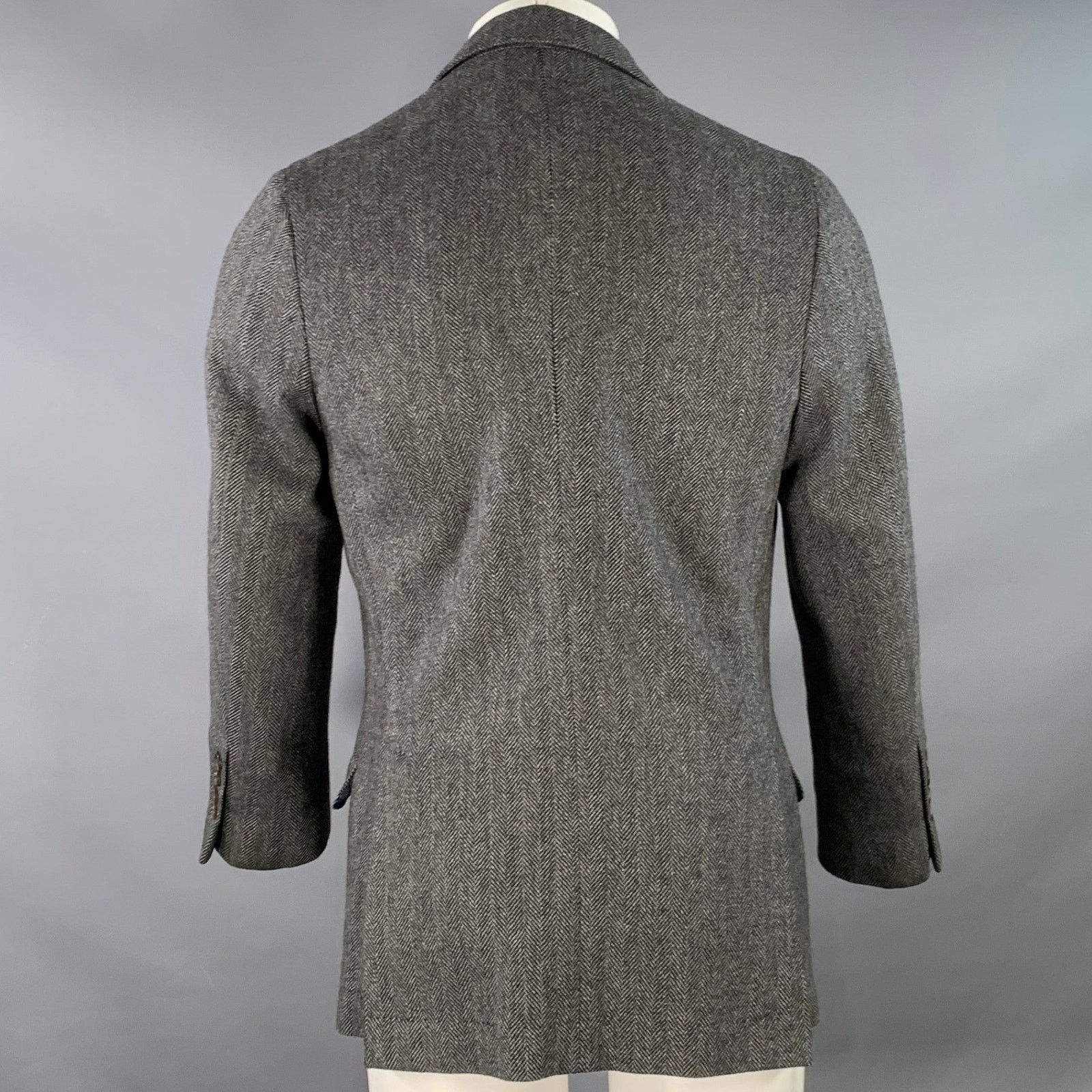 Brunello Cucinelli Size 38 Grey Black Herringbone Cashmere Sport Coat Size 38R - 4 Thumbnail