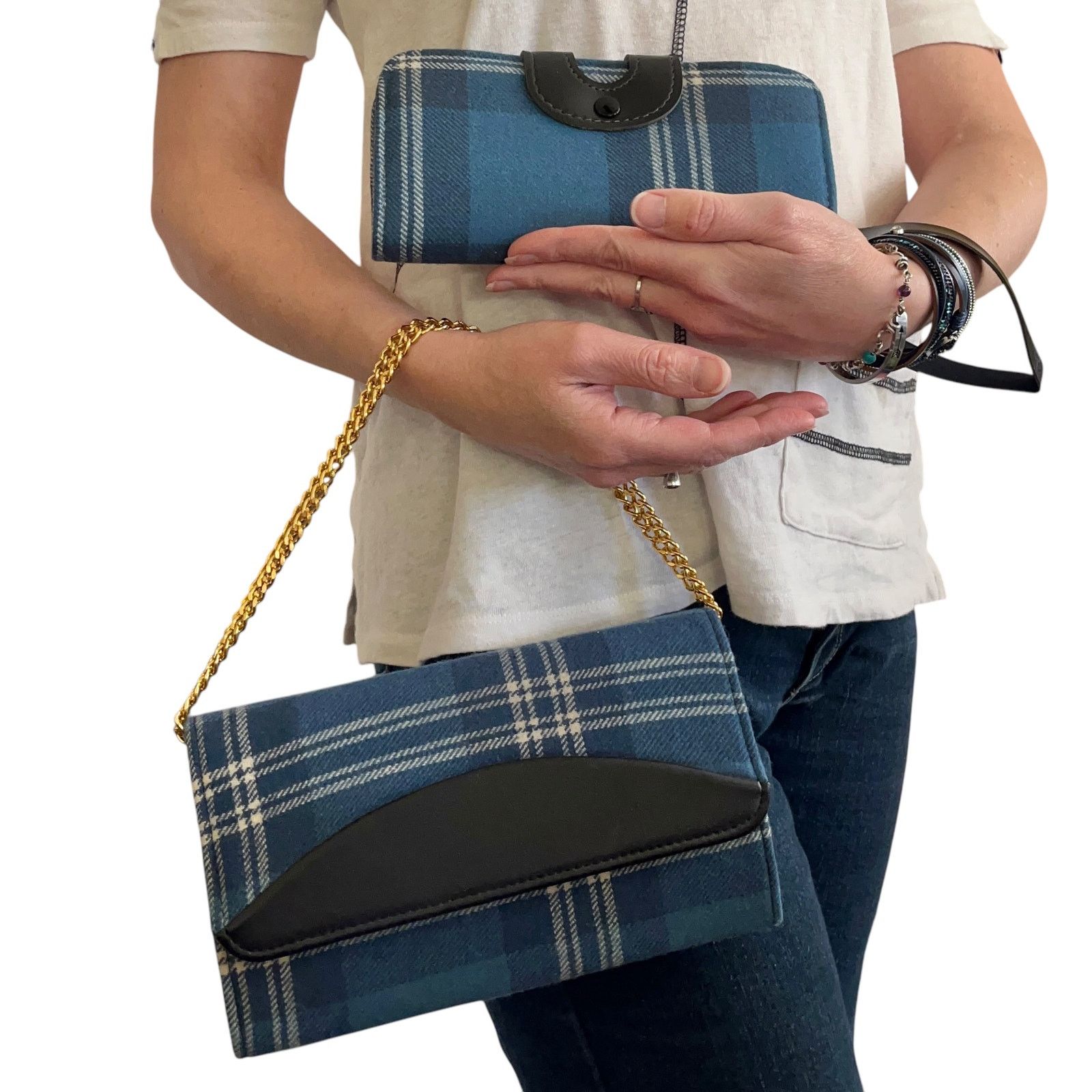 Vintage Vintage Brown's of Bermuda Blue Wool Tartan Handbag & Wallet Size ONE SIZE - 2 Thumbnail