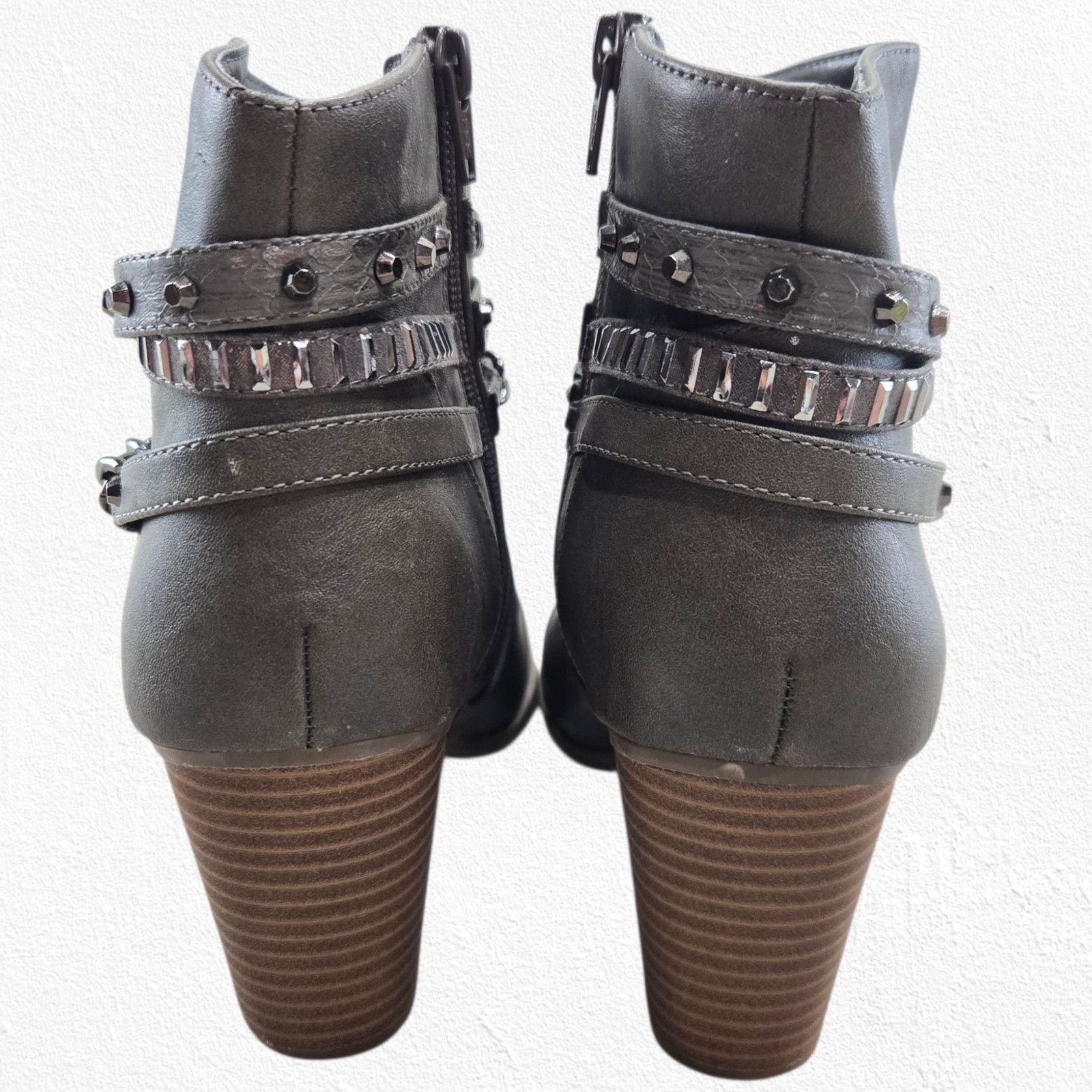 Jennifer Lopez Taupe Studded Chain Block Heel Ankle Boots 7.5 Size US 7.5 / IT 37.5 - 5 Thumbnail