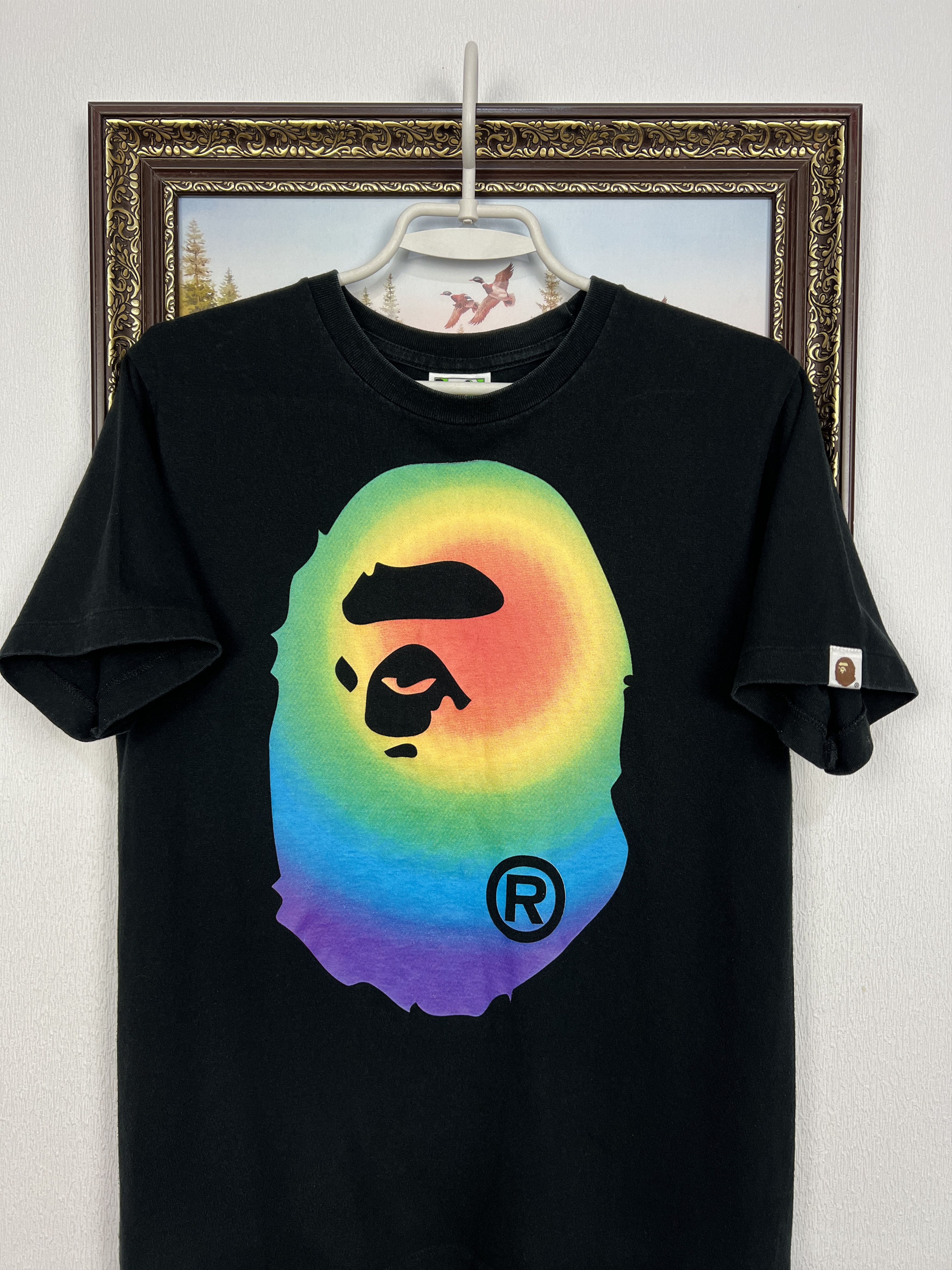 Vintage Bape Rainbow By Bathing Ape Tee Over Print Black Shirt Size US XS / EU 42 / 0 - 2 Thumbnail