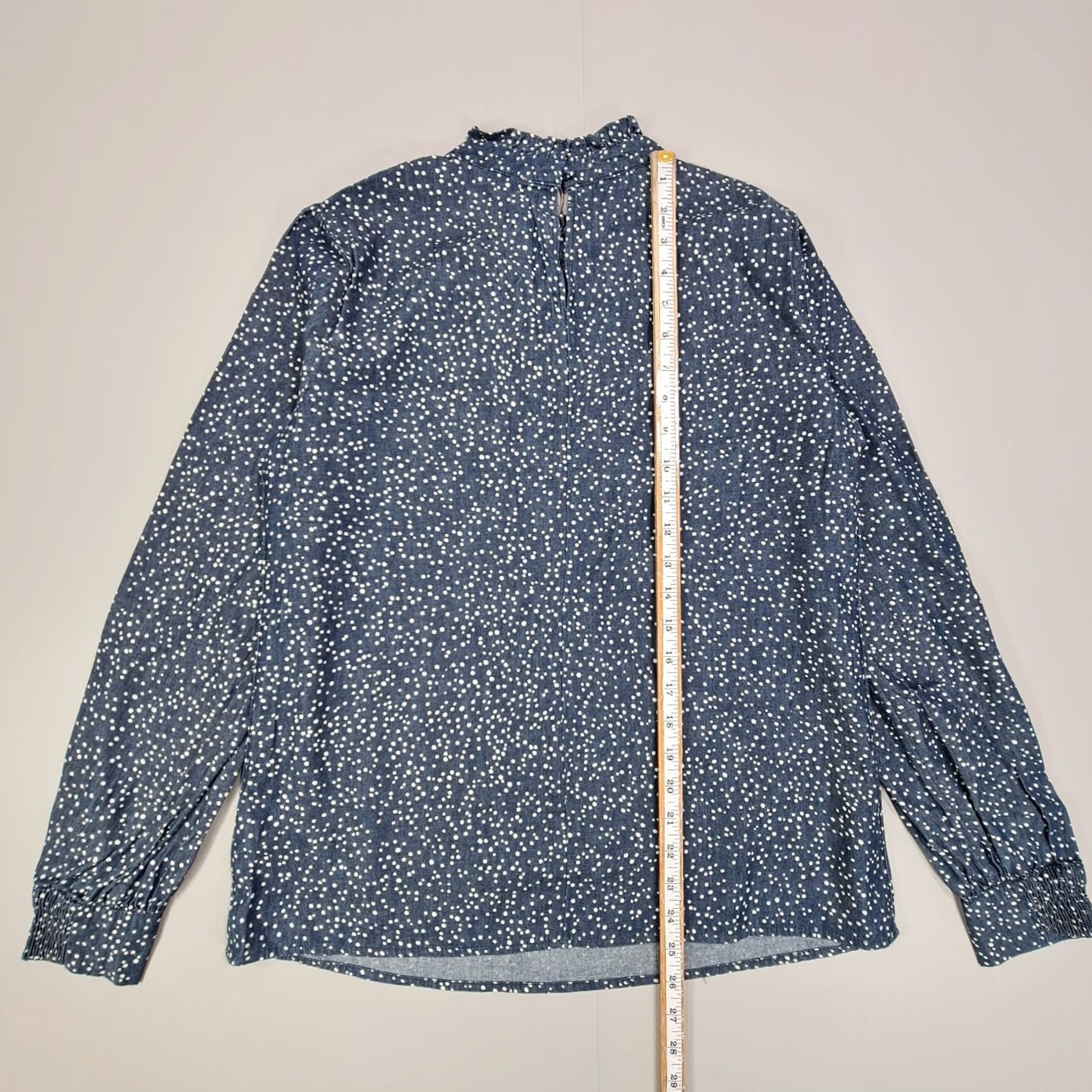 Vintage OASIS Blouse Womens Polka Dot Blue 12 UK Long Sleeve Cotton Top Size XL / US 12-14 / IT 48-50 - 6 Thumbnail