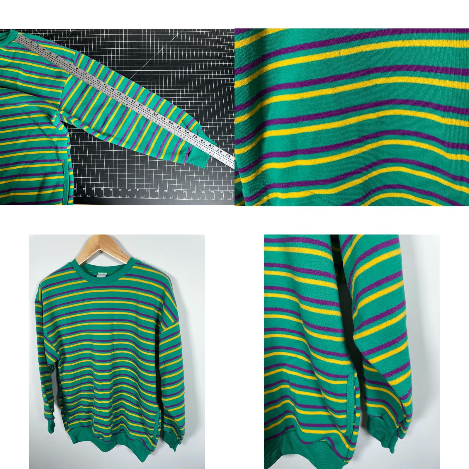 Vintage VINTAGE 90s Striped Pattern Sweatshirt Upper Level Men Green Purple Yellow Crewneck Pockets Large Shirt Pullover Size US L / EU 52-54 / 3 - 8 Thumbnail