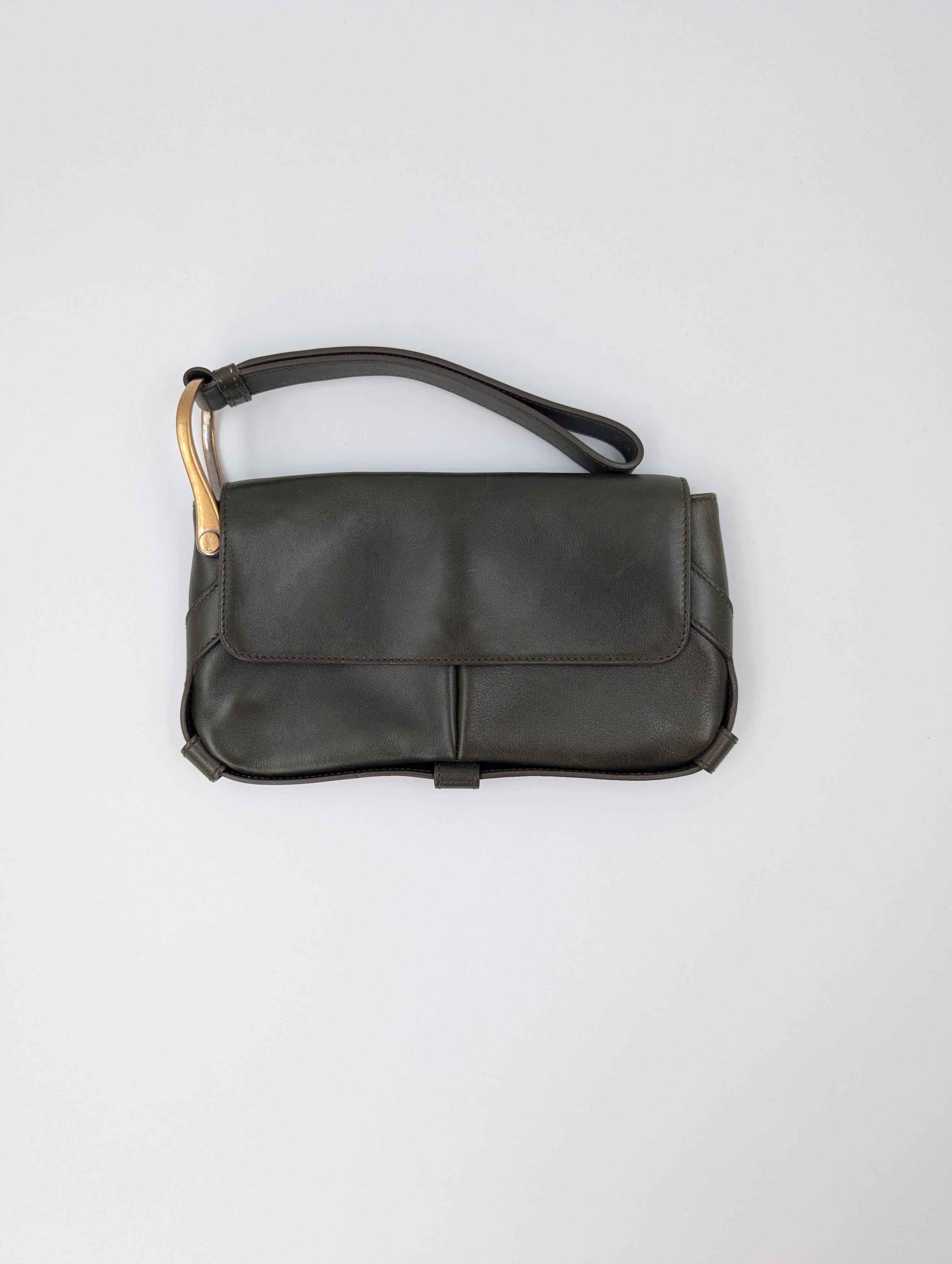 Yves Saint Laurent Yves Saint Laurnet Olive Green Leather Clutch Size ONE SIZE - 2 Thumbnail
