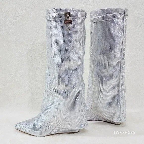 Bling Bling Silver Rhinestone Fold Over Skirted Sharky 3