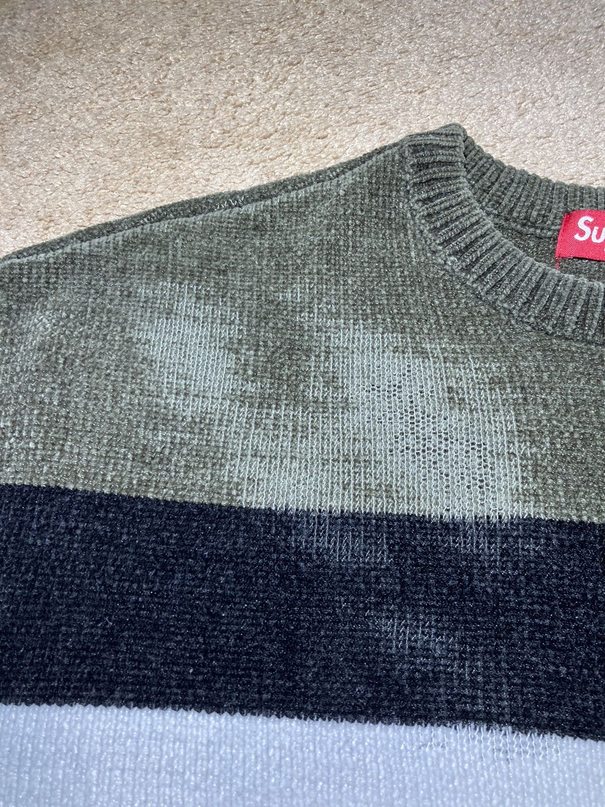 Supreme FW18 Supreme Striped Chenille Sweater Logo Green Black 2018 Size US S / EU 44-46 / 1 - 5 Thumbnail