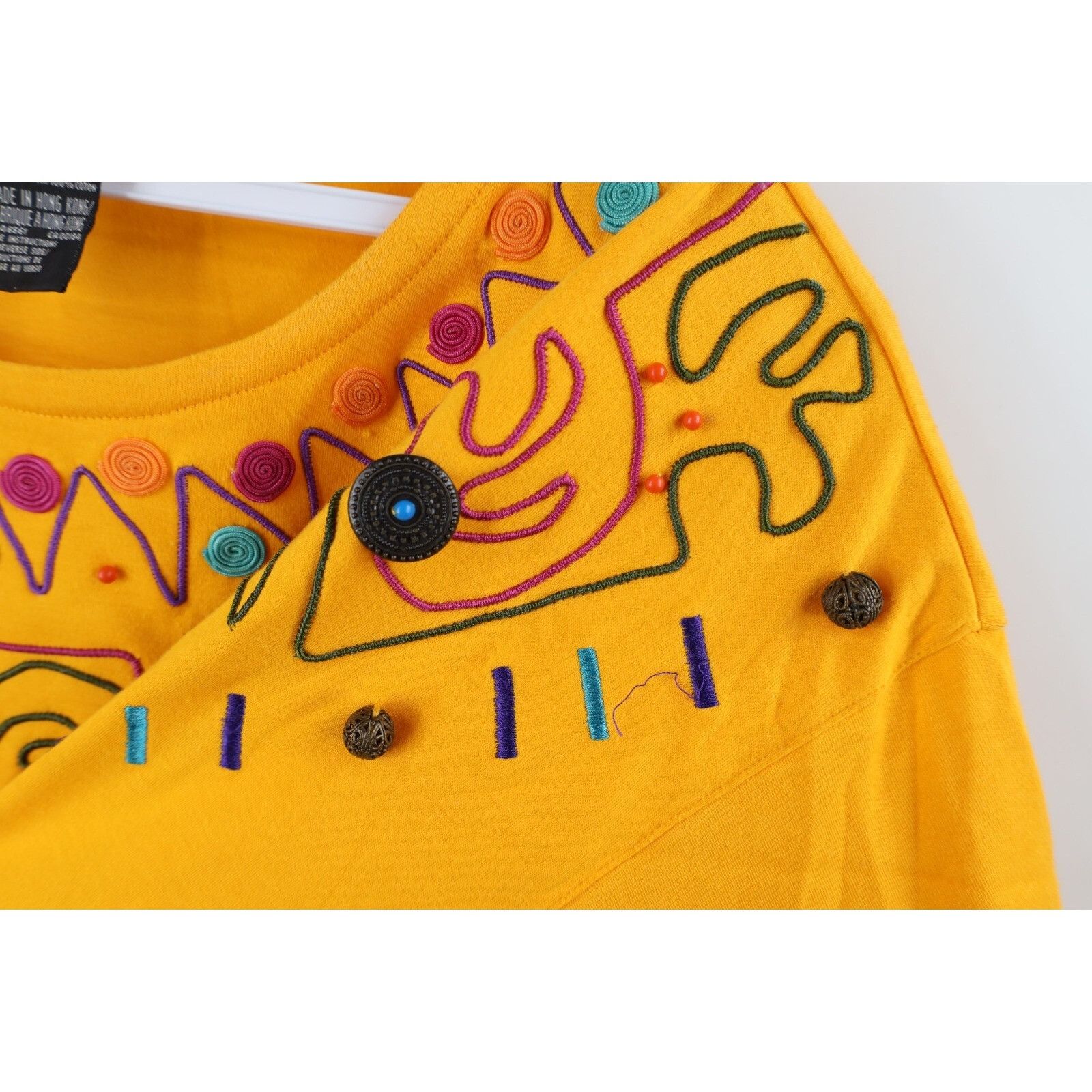 Vintage Vintage 90s Streetwear Abstract Beaded Baggy T-Shirt Fit S Size XL / US 12-14 / IT 48-50 - 4 Thumbnail