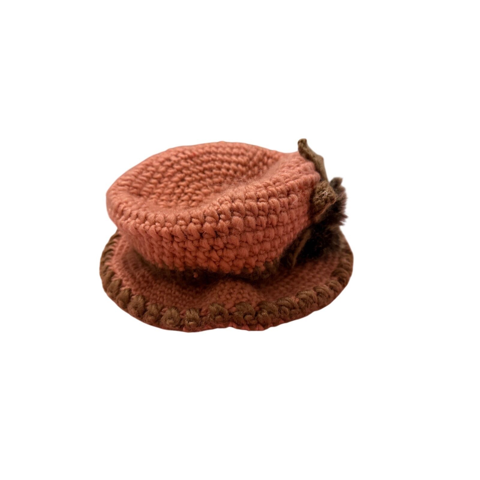 Other Women's Red Brown Floral Circle Faux Fur Crochet Hat Size ONE SIZE - 6 Thumbnail