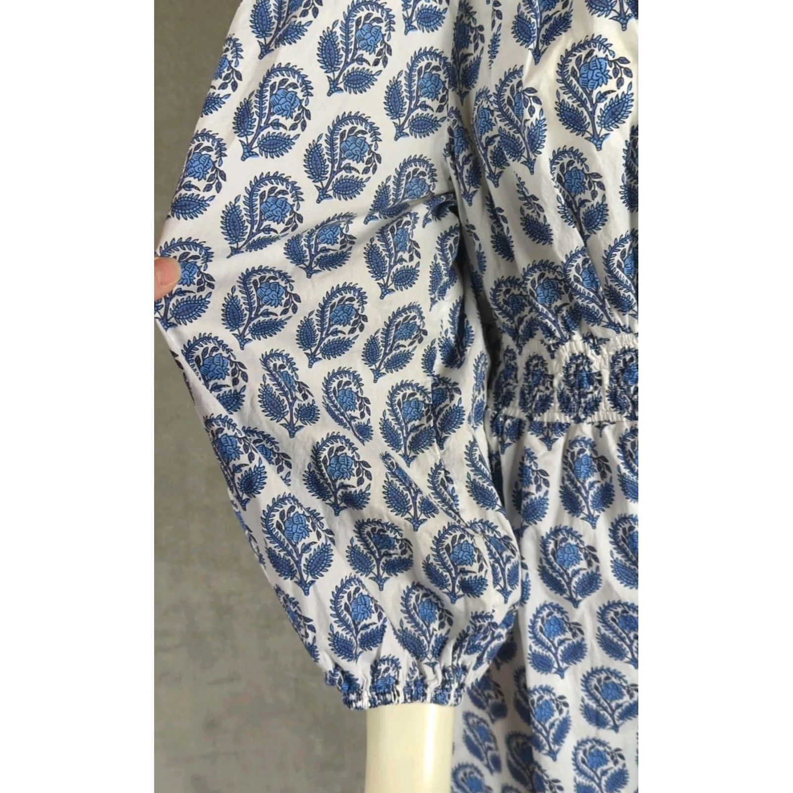 J.Crew J.CREW Mini Dress in Bandana Block Print Floral Blue L Boho Cottage Floral A-Line Short Sleeve Balloon Button V-Neck Casual Women Size L / US 10 / IT 46 - 3 Thumbnail