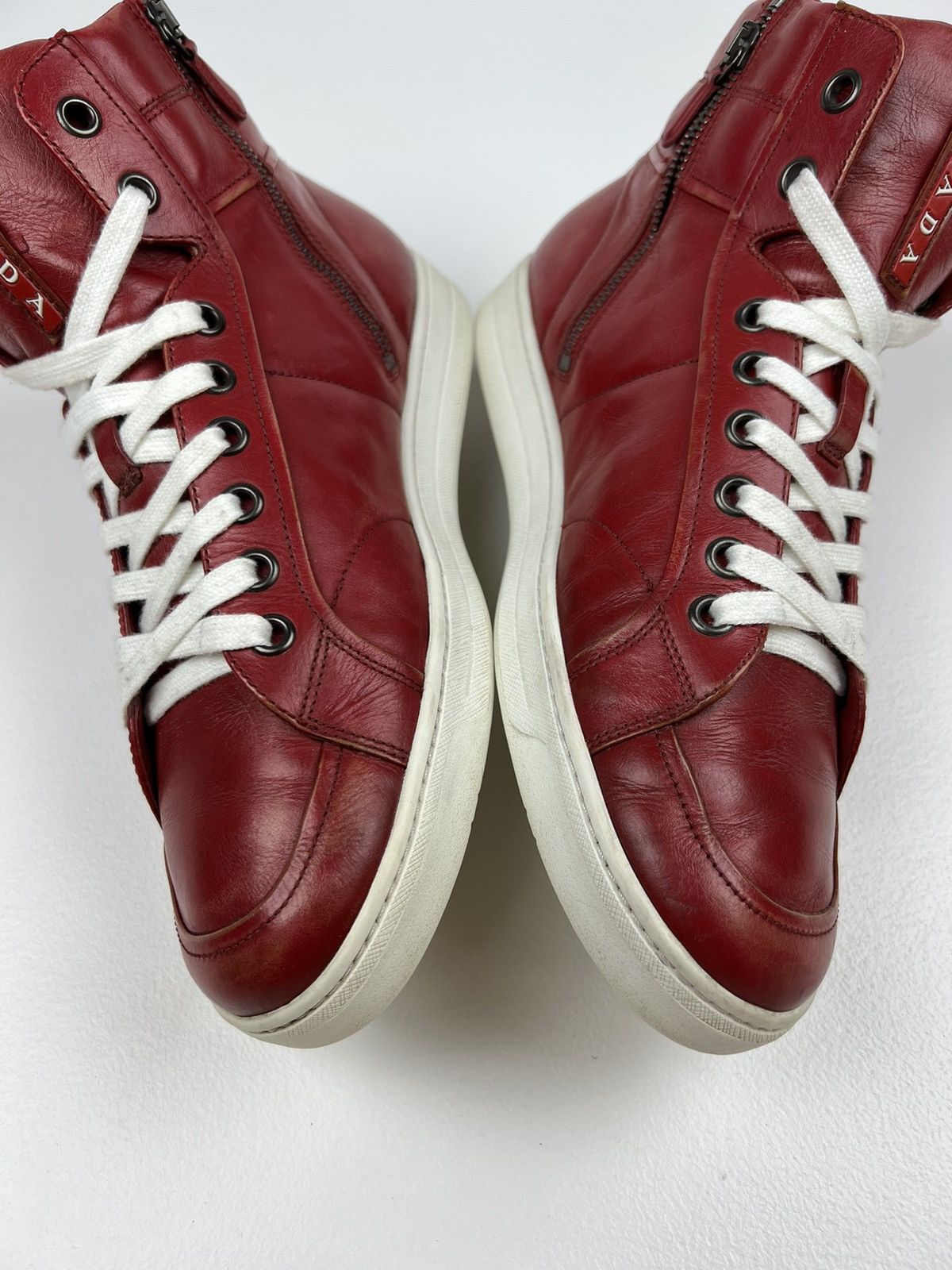 Prada PRADA Sneakers Hi Top Leather Shoes Side Zip Red Tab Logo Size US 10 / EU 43 - 7 Thumbnail