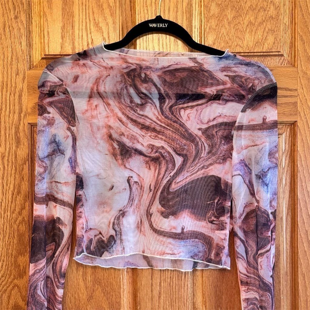 Shein SHEIN Women's Multicolor Marble Print Mesh Crop Top Size M Size M / US 6-8 / IT 42-44 - 3 Thumbnail