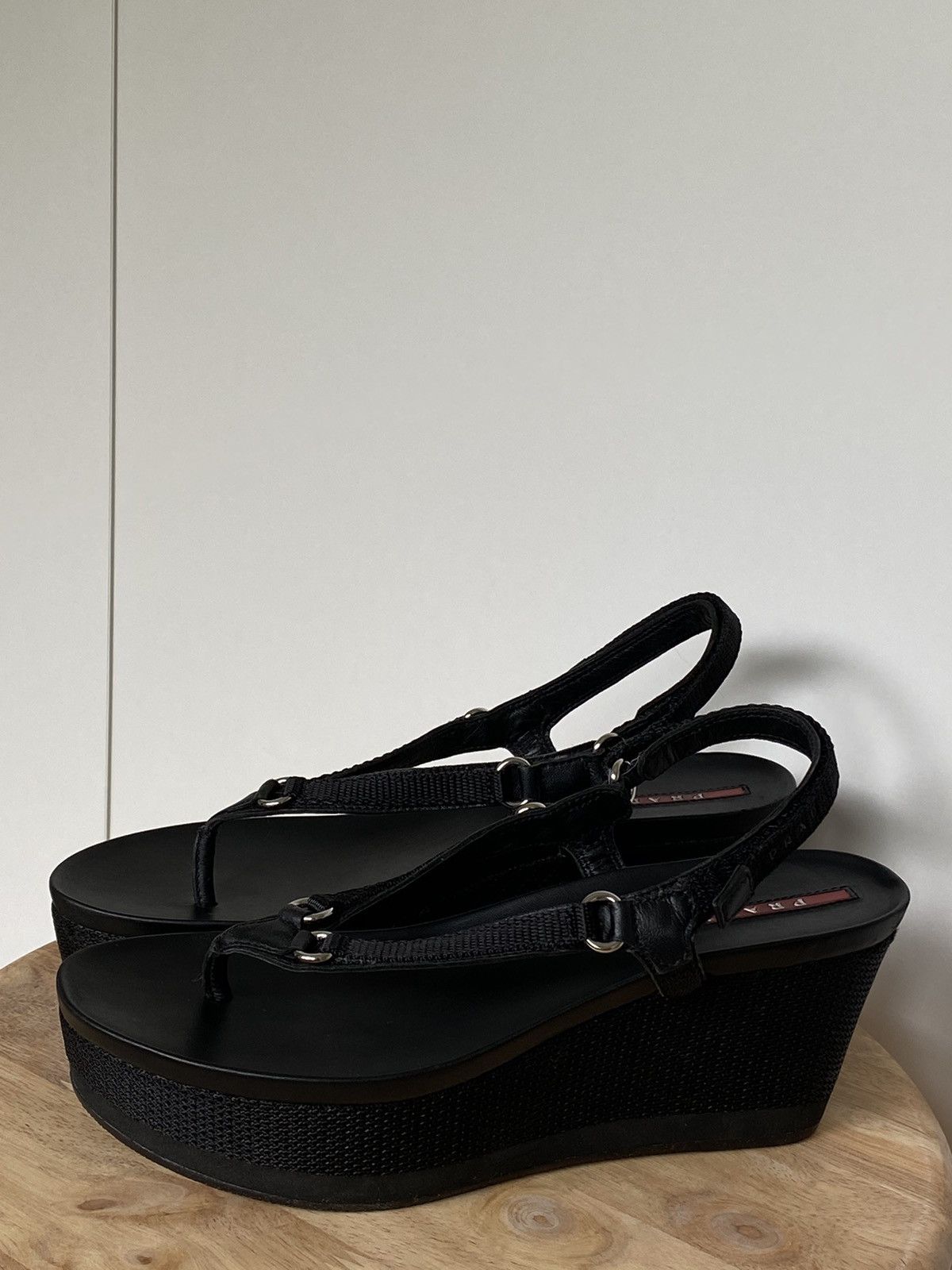 Prada × Vintage Prada Vintage Thong Flip Flops Sandals Wedges Platform Mesh Size US 9 / IT 39 - 1 Thumbnail