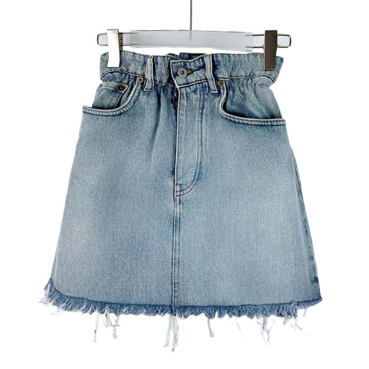 Miu Miu Miu Miu Blue Denim Skirt With Frayed Hem & Logo Pocket Size Size 25" / US 0 / IT 36 - 1 Thumbnail