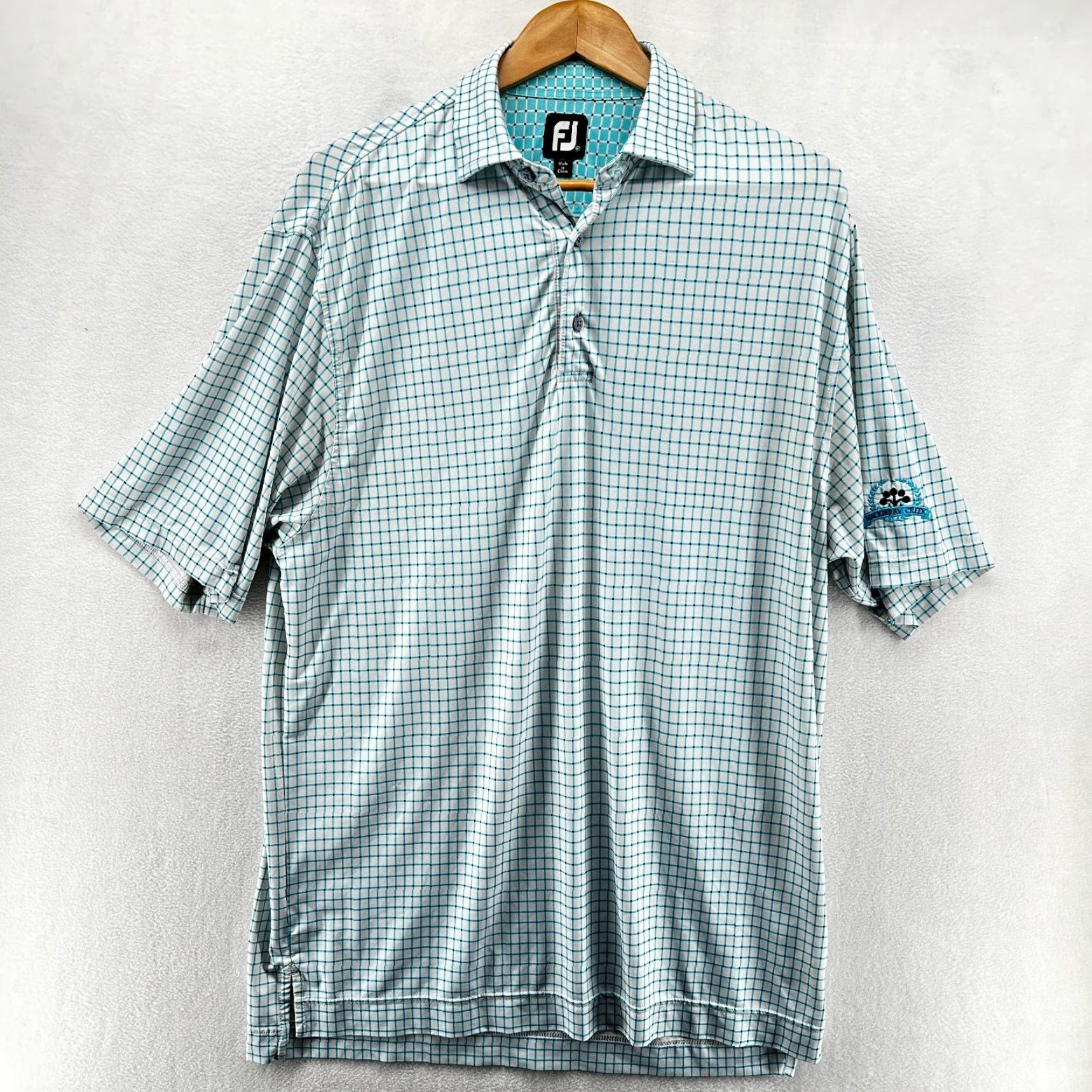 Footjoy FootJoy Polo Shirt Blue White Men's M Golf Short Sleeve Check Collared Pattern Classic Easy Care 44 in Chest Regular Fit Size US M / EU 48-50 / 2 - 2 Thumbnail