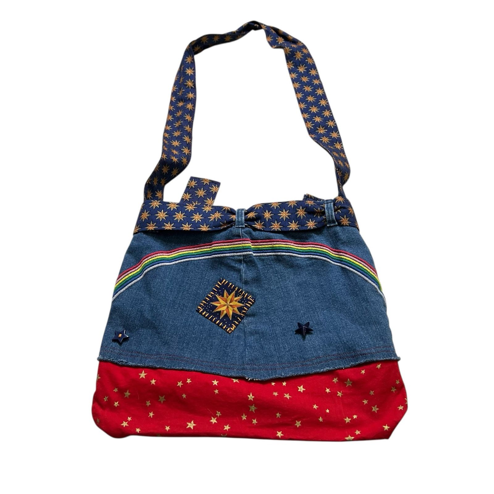 Vintage Handmade Denim Patchwork Tote Bag Upcycled Boho Shoulder Bag Size ONE SIZE - 5 Thumbnail