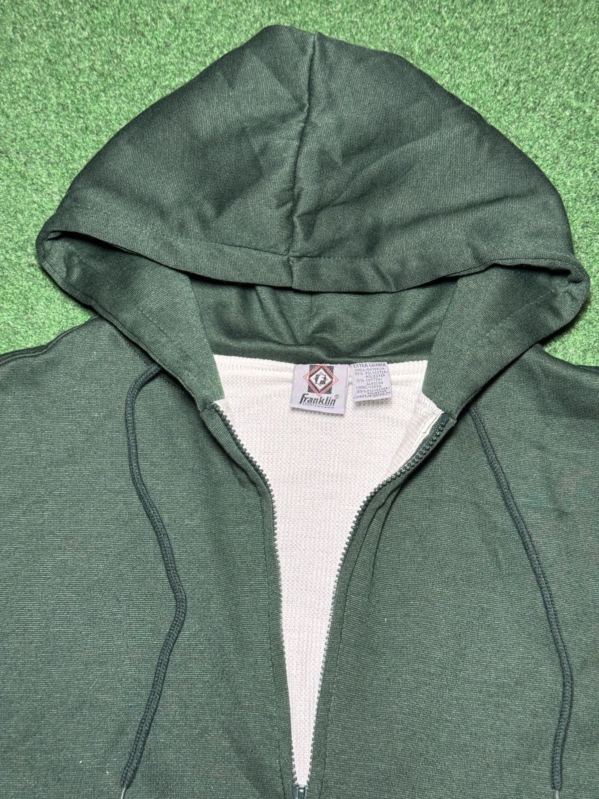 Vintage Full Zip Thermal Lined XL Boxy Skater Grunge Green Hoodie Size US XL / EU 56 / 4 - 2 Thumbnail