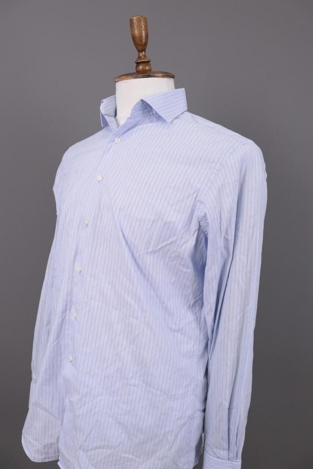 Designer Hackett London Classic Fit Pinstripe Blue Shirt Size 39 Size US M / EU 48-50 / 2 - 8 Thumbnail