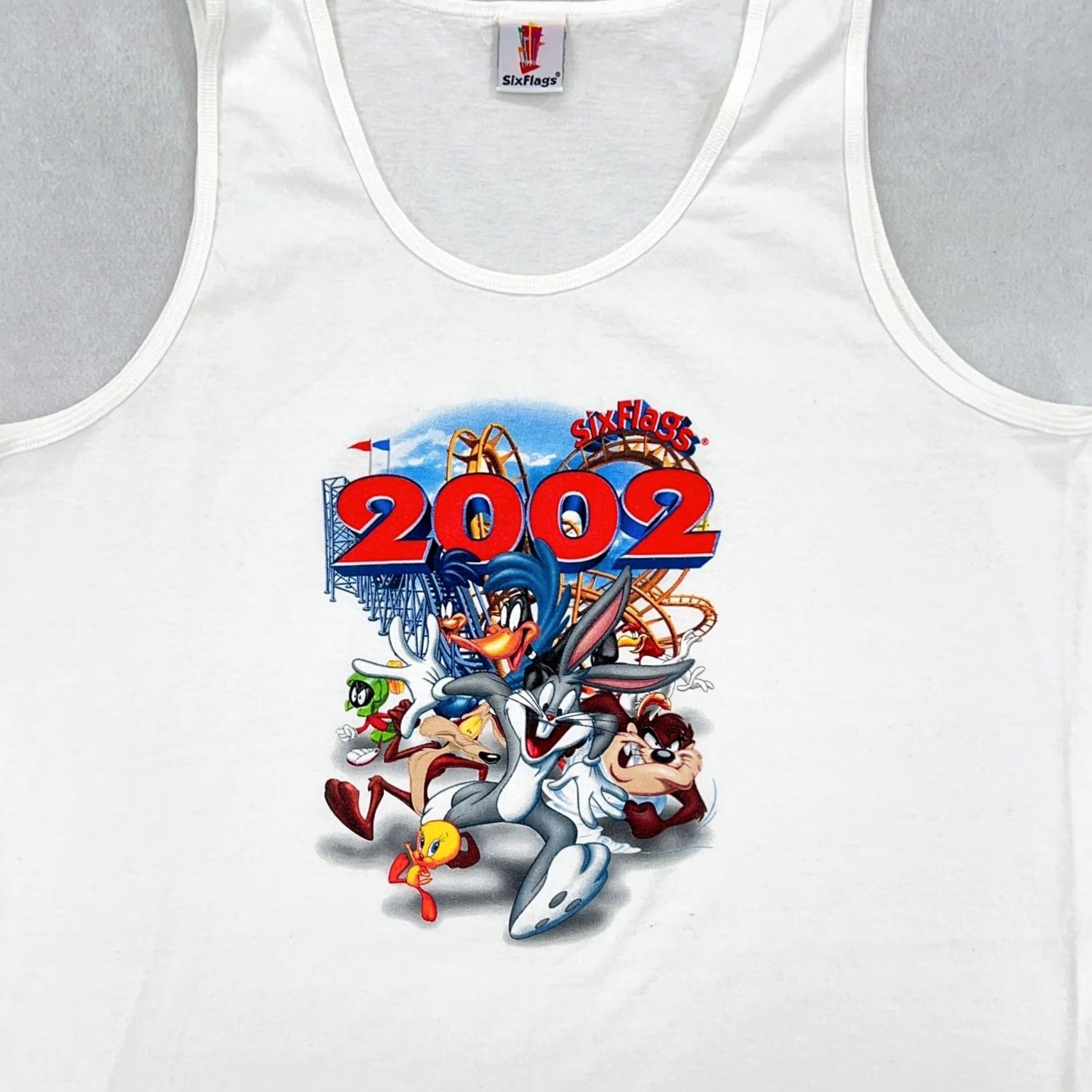 Vintage VTG SIX FLAGS LOONEY TUNES TANK TOP T-Shirt XL Theme park roller coaster Shirt Mens Vintage 90s 80s White Cotton Sleeveless Nike Size US M / EU 48-50 / 2 - 2 Thumbnail