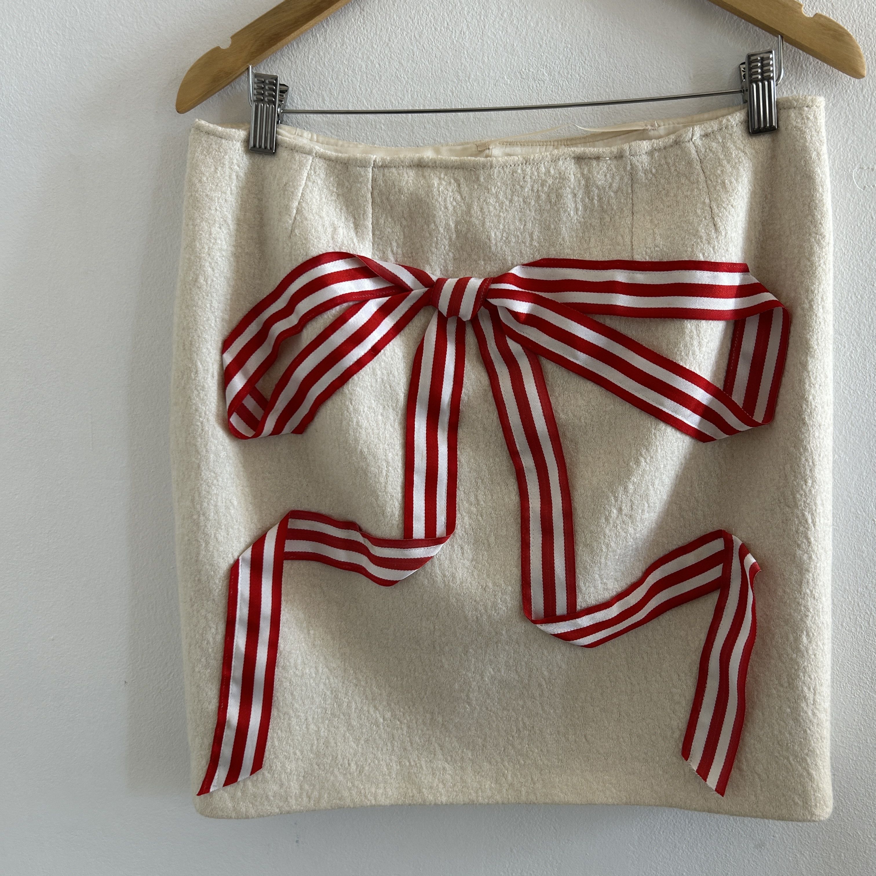 Custommade Hand Painted Folk Art Wool Mini Skirt with Candy Stripe Bow Size 30" / US 8 / IT 44 - 12 Thumbnail