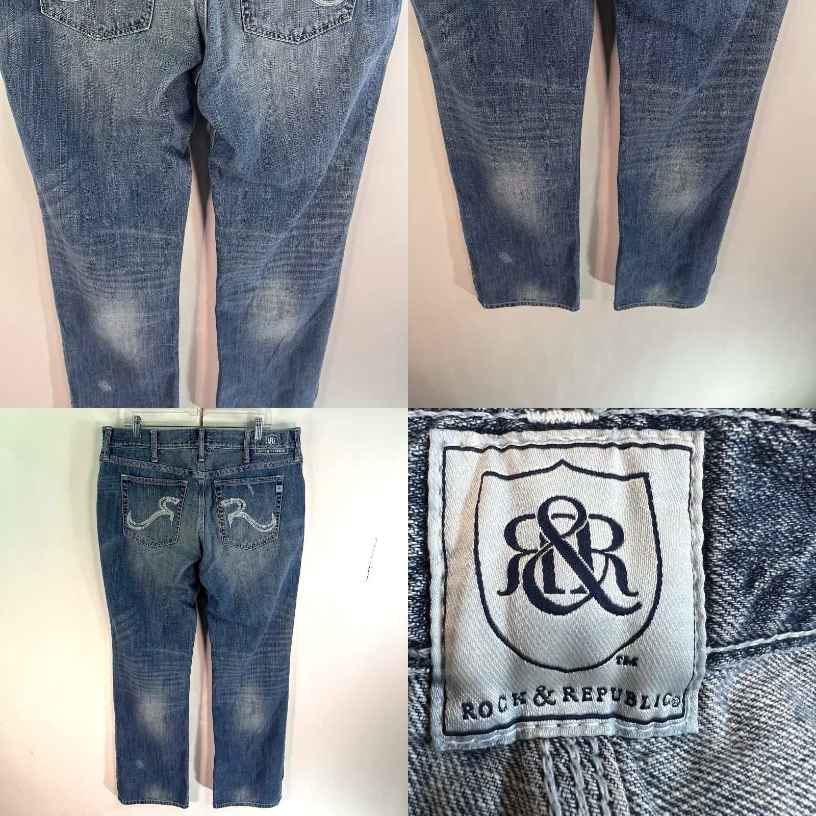 Vintage VINTAGE Rock & Republic Henlee Jeans Straight Men 38x32 Distressed 90s Grunge Blue Denim Jeans Mens Size US 38 / EU 54 - 8 Thumbnail