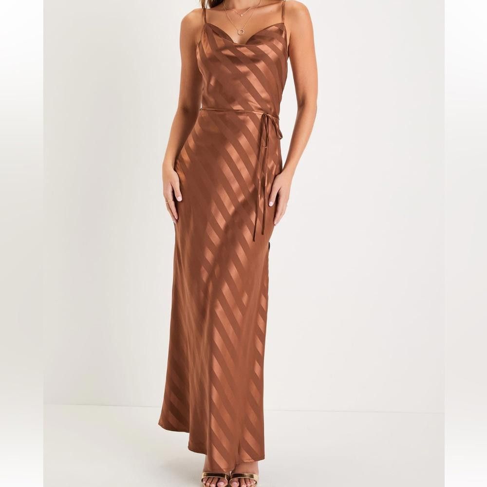 Lulus Lulus l NWT Sophisticate Bronze Satin Maxi Dress Small Size S / US 4 / IT 40 - 1 Thumbnail