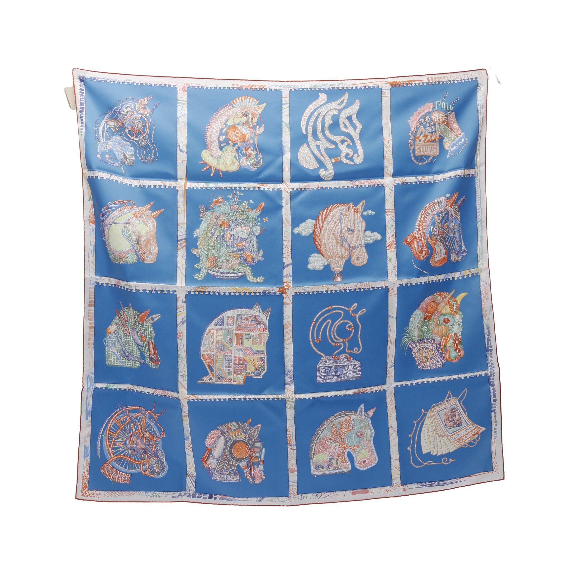 Hermes Hermes Carres 90 Chevaloscope Scarf Silk White Light Blue Multicolor Size ONE SIZE - 1 Thumbnail