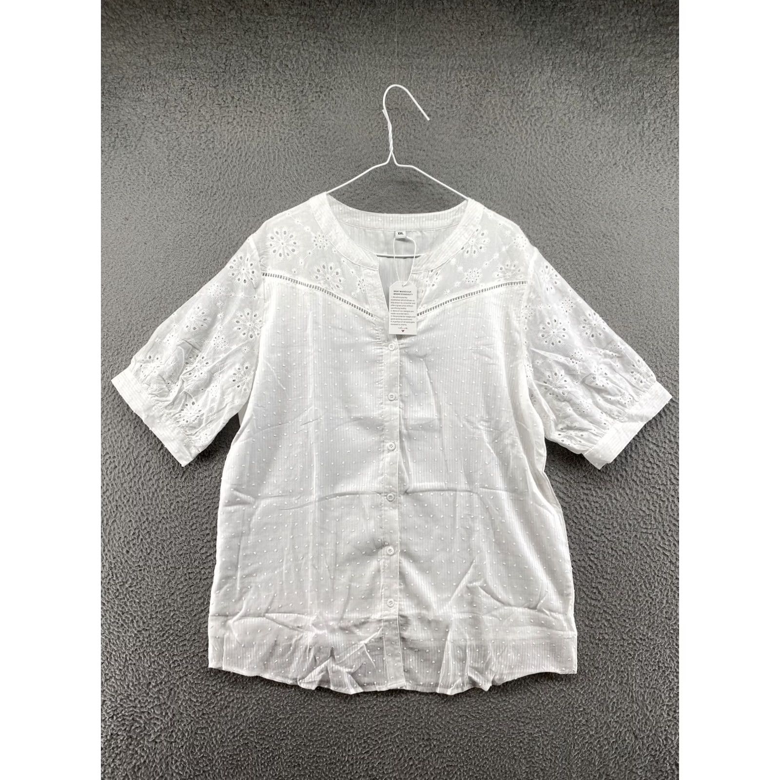 Vintage Made With Love White Top Shirt 2XL Womens Lightweight Button Up Tunic Casual Spring Modern Classic Womens Size XXL / US 16-18 / IT 52-54 - 2 Thumbnail