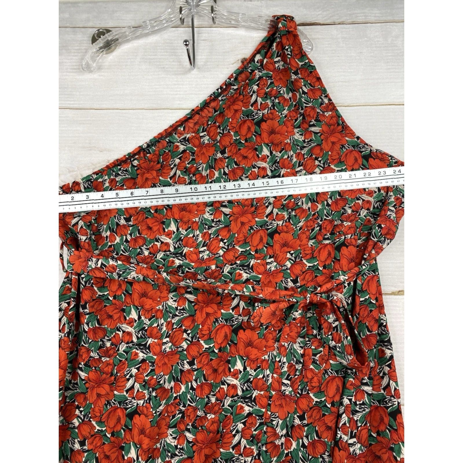 Shein SheIn One Shoulder Dress Womens 4XL Red Floral Boho Ruffle Slit Lightweight Fun Dress Size XXL / US 16-18 / IT 52-54 - 4 Thumbnail