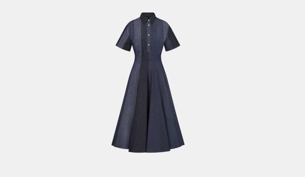Dior o1w1db10824 Denim Flared Shirt Dress in Blue Size M / US 6-8 / IT 42-44 - 1 Thumbnail