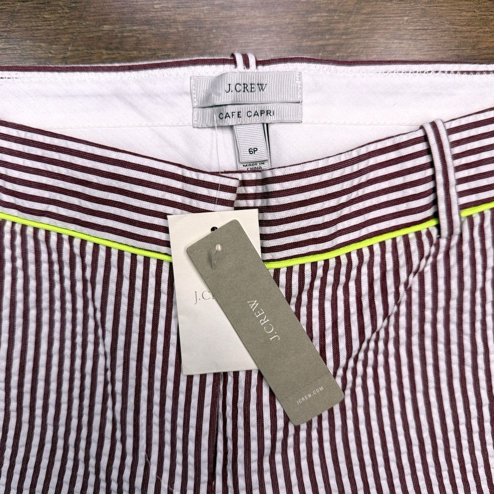 J.Crew J.CREW Capri Pants Womens 6P Seersucker Striped Zip Flat Front Cotton White Tapered Leg 23.5 Inseam Vintage No Size 28" / US 6 / IT 42 - 4 Thumbnail