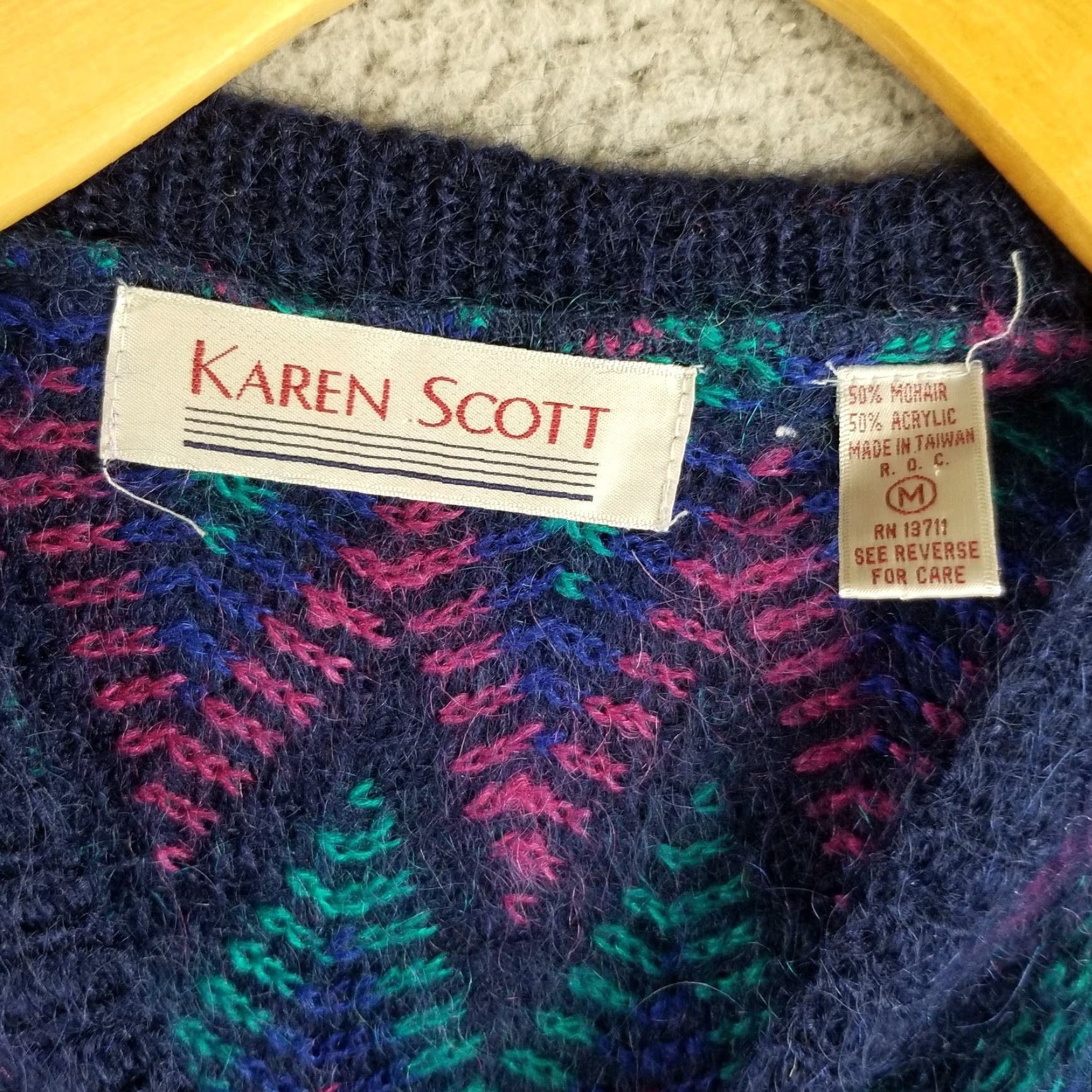 Vintage VINTAGE Karen Scott Mohair Sweater Medium Purple Blue Chunky-Knit Geometric 80s Boho Womens Size M / US 6-8 / IT 42-44 - 2 Thumbnail