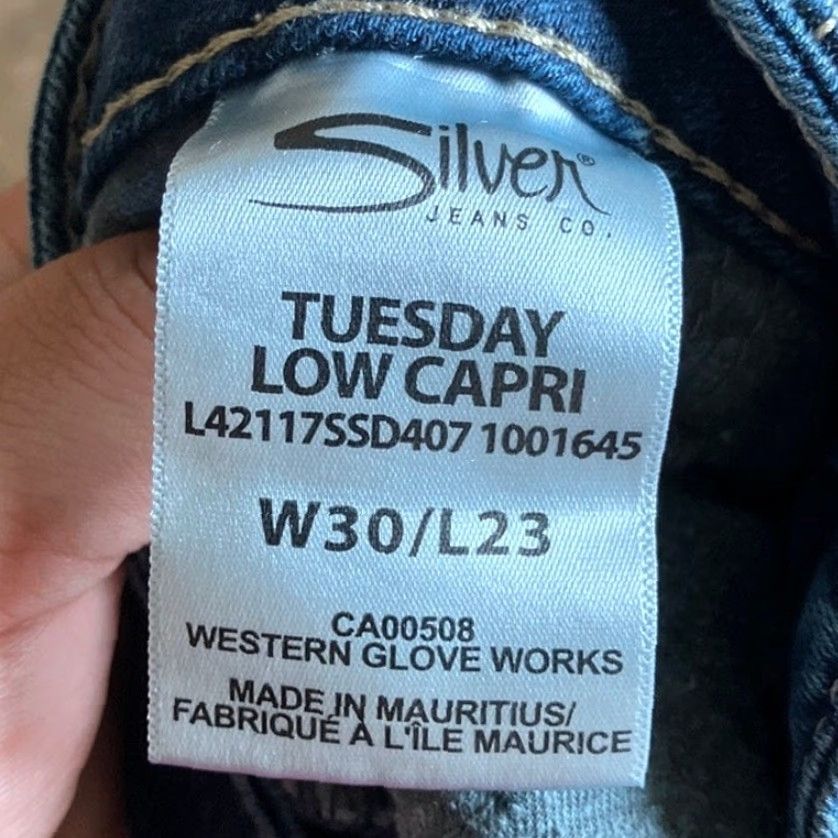 Vintage VINTAGE Silver Womens Jeans Capri Low Rise Stretch Blue Denim 30x23 Casual Size 30" / US 8 / IT 44 - 5 Thumbnail