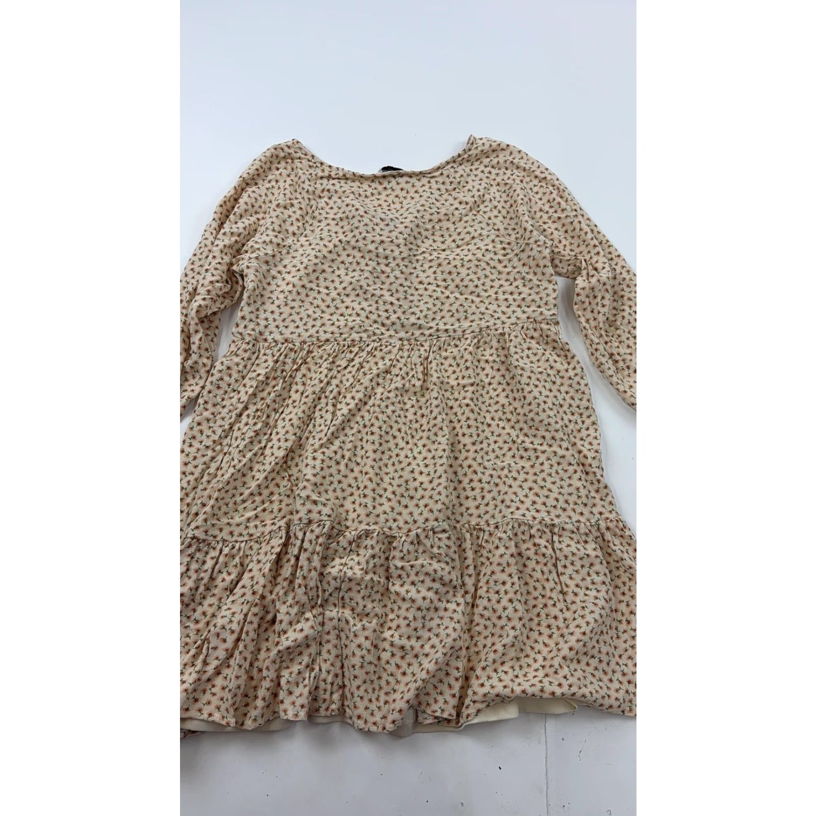 American Eagle Outfitters American Eagle Dress Womens Small White Floral Long Sleeve Henley Tiered Ruffle Size S / US 4 / IT 40 - 6 Thumbnail