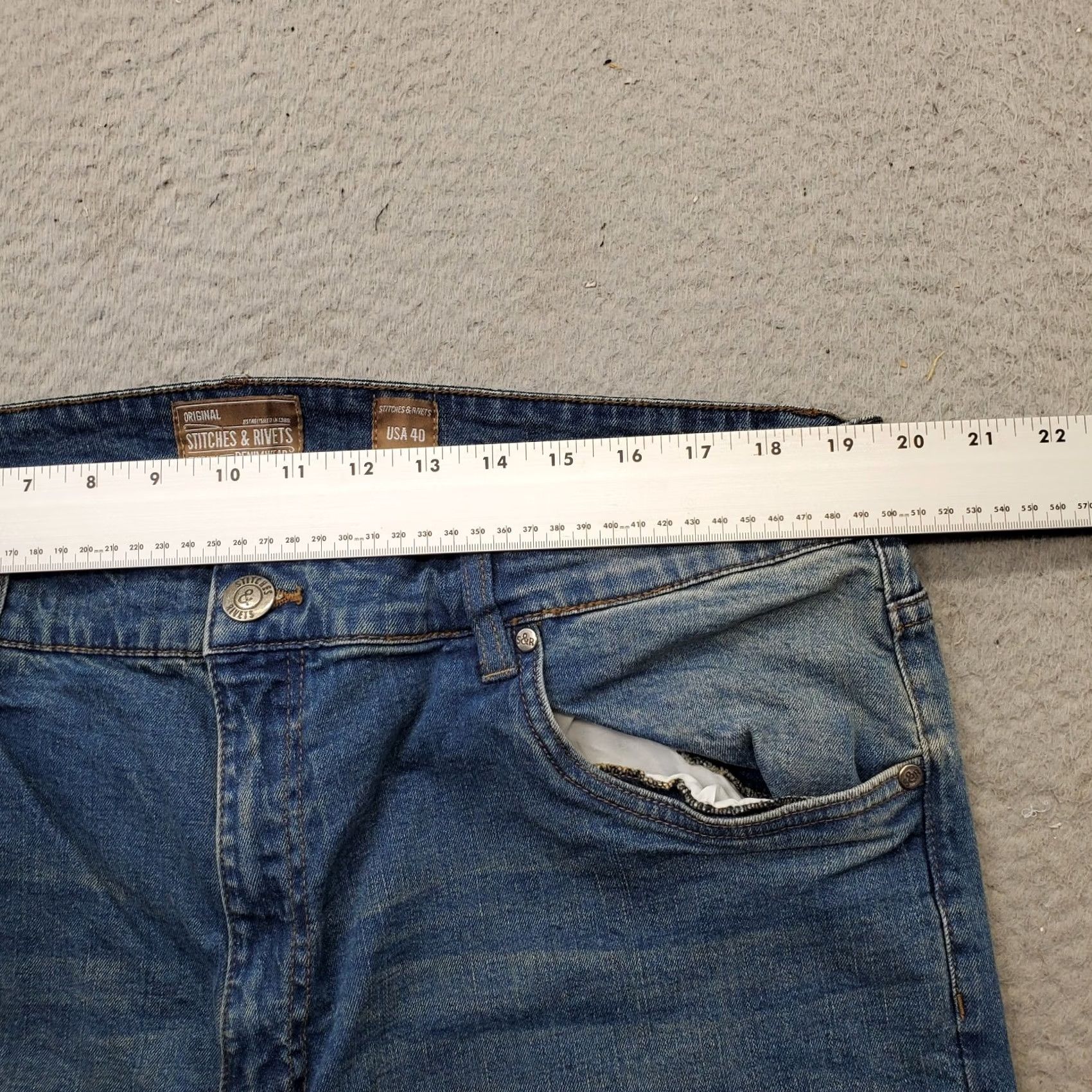 Vintage Stitches & Rivets Jeans Mens 40x32 Blue Denim Slim Straight Leg Wear 5-Pocket Size US 40 / EU 56 - 6 Thumbnail