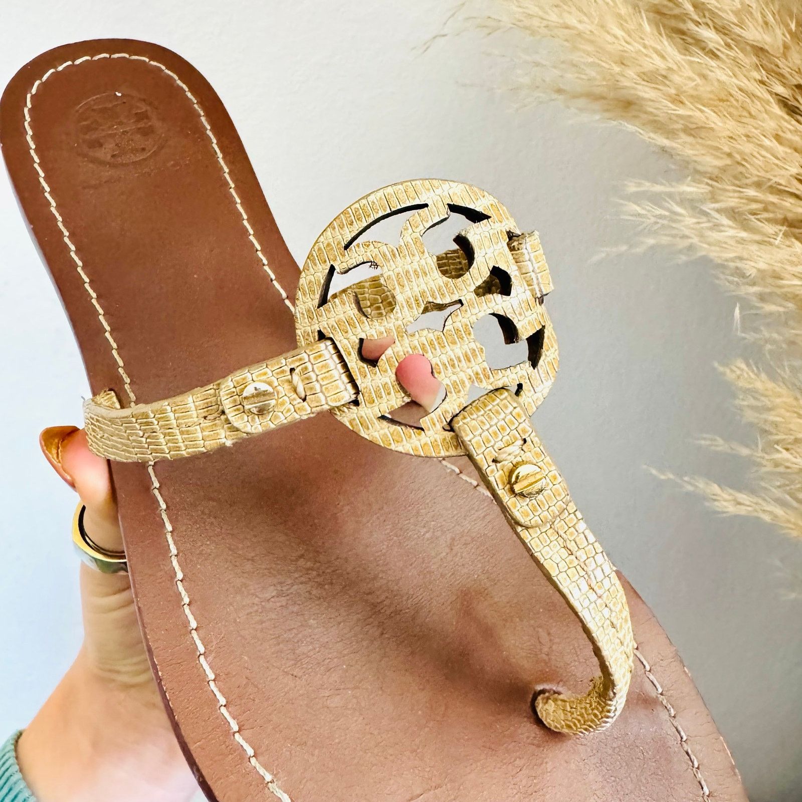 Tory Burch TORY BURCH Beige Brown Print Mini Miller $258 Slides Sandals Size US 8.5 / IT 38.5 - 3 Thumbnail
