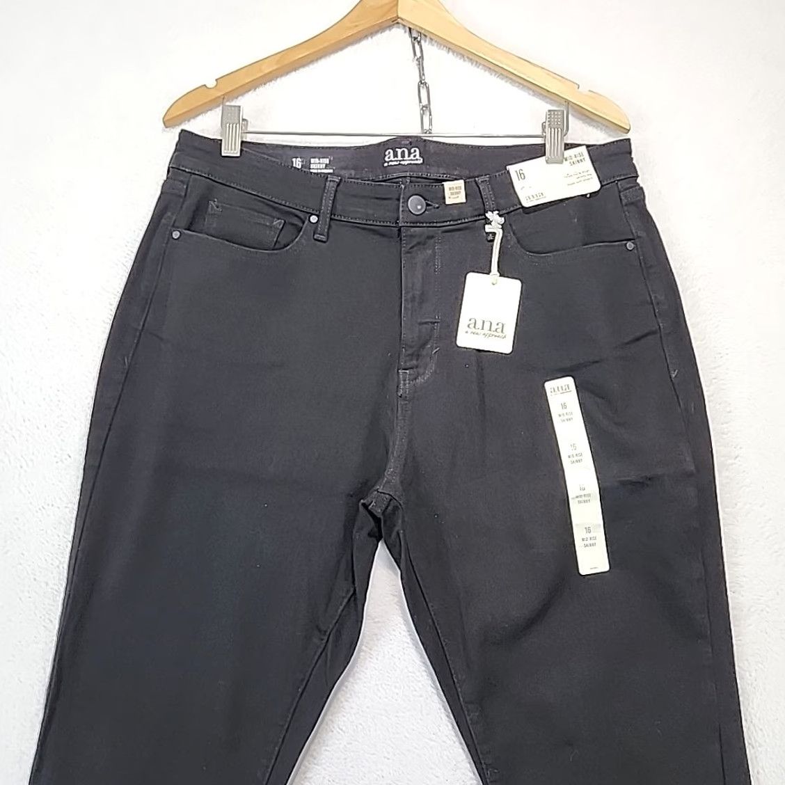 Denime A.N.A Jeans Women's Size 16 Black Mid Rise Skinny Denim 5-Pocket Stretch Seat Zipper Button Comfortable Size 38" / US 16 / IT 52 - 3 Thumbnail