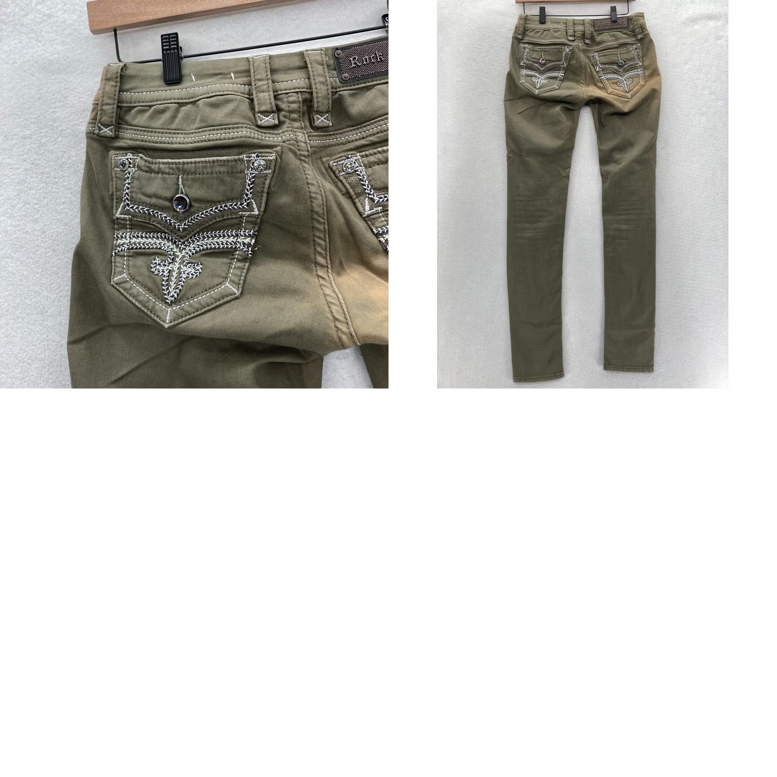 Vintage Rock Revival Margie Skinny Pants Women's 27 Green Stretch Embroidered Studded Size 30" / US 8 / IT 44 - 10 Thumbnail
