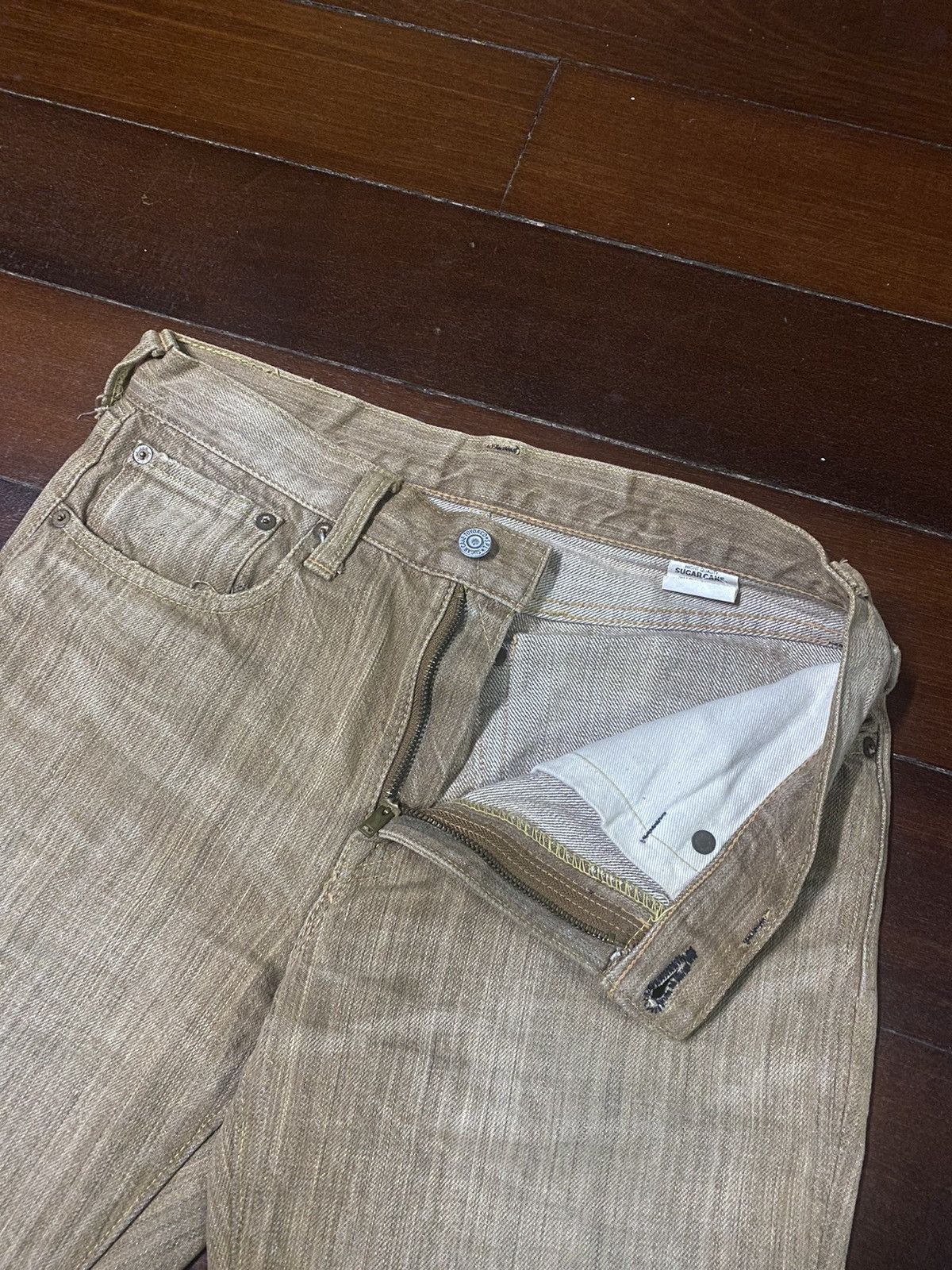 Japanese Brand VINTAGE SUGAR CANES 285 BROWN CREAM DENIM small bootcut Size US 31 - 17 Thumbnail