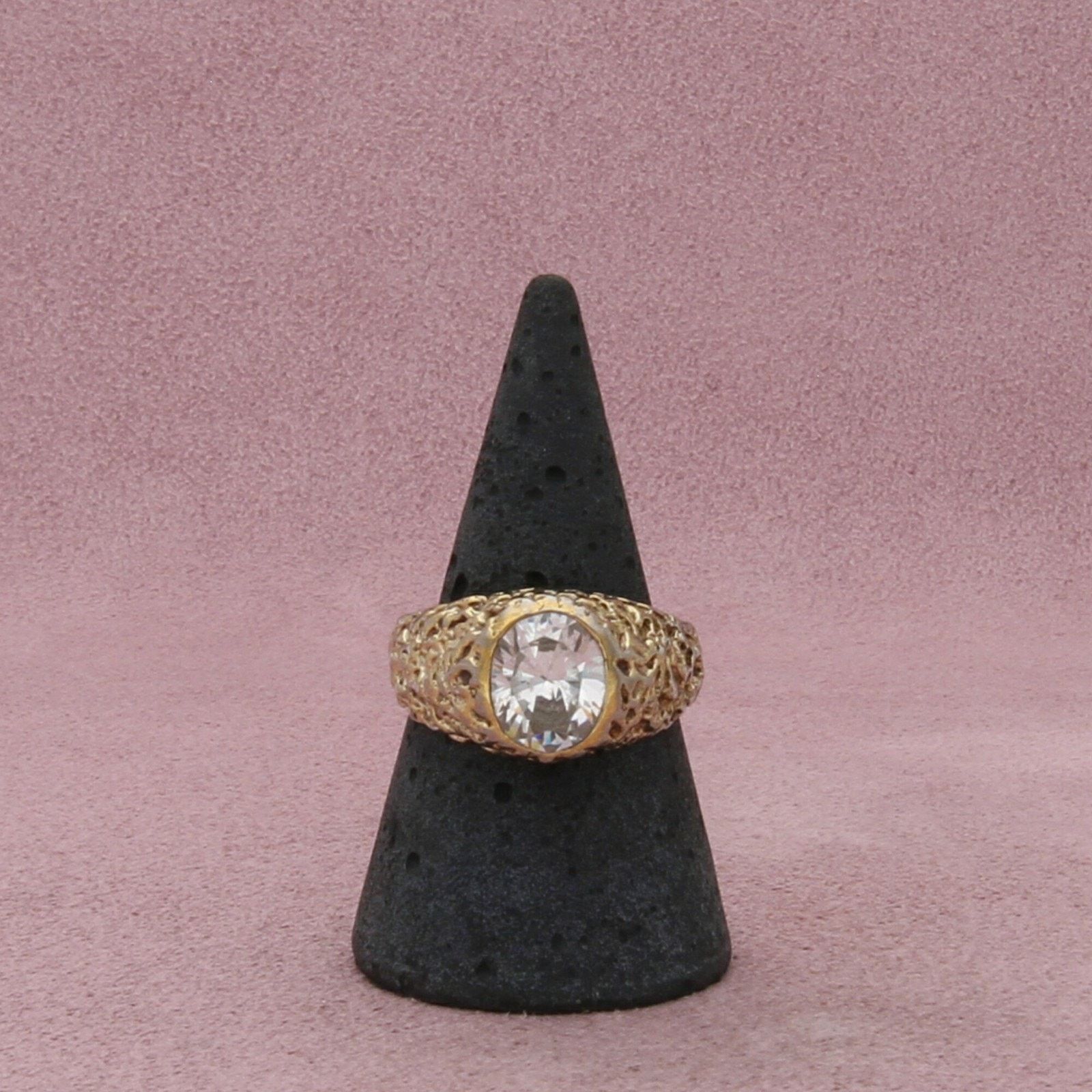 Sterling Silver sterling silver vintage gold tone textured cz ring size 8.75 Size ONE SIZE - 3 Thumbnail