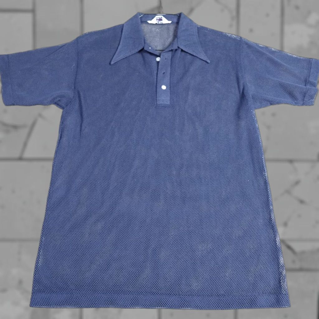 Vintage VINTAGE American Vintage Polo Shirt Mens Large Blue 70s Knit Perforated Short Sleeve Collar Button 70s Mens Size US L / EU 52-54 / 3 - 1 Thumbnail